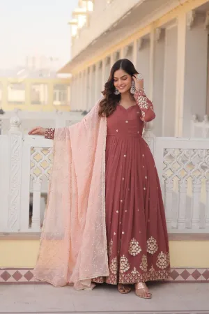 Elegant Faux Georgette Gown with Zari, Thread & Sequins Embroidery