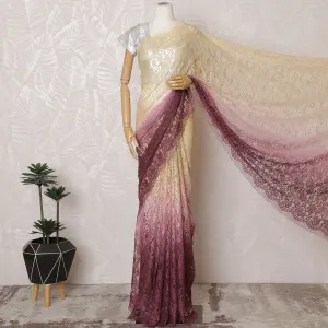 Elegant French Ombre Chantilly Lace Fabric - Yellow to Pink and Burgundy Design, 110 cm Width, 5.5 Meters-D19464