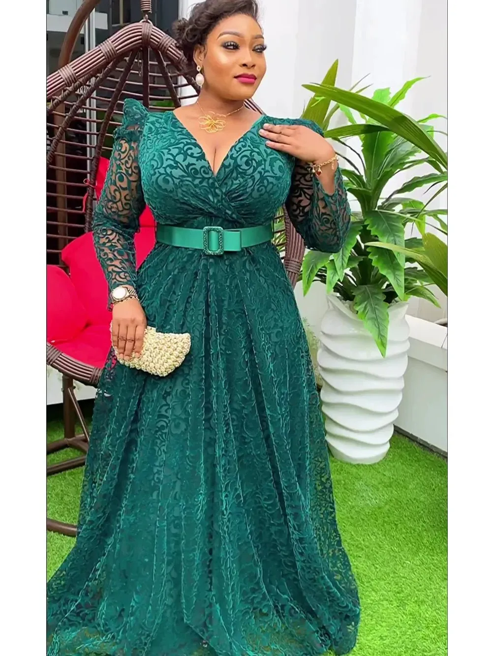 Elegant Maxi Dashiki Lace Wedding Gowns: Plus Size African Party Dresses for Women's Fashion