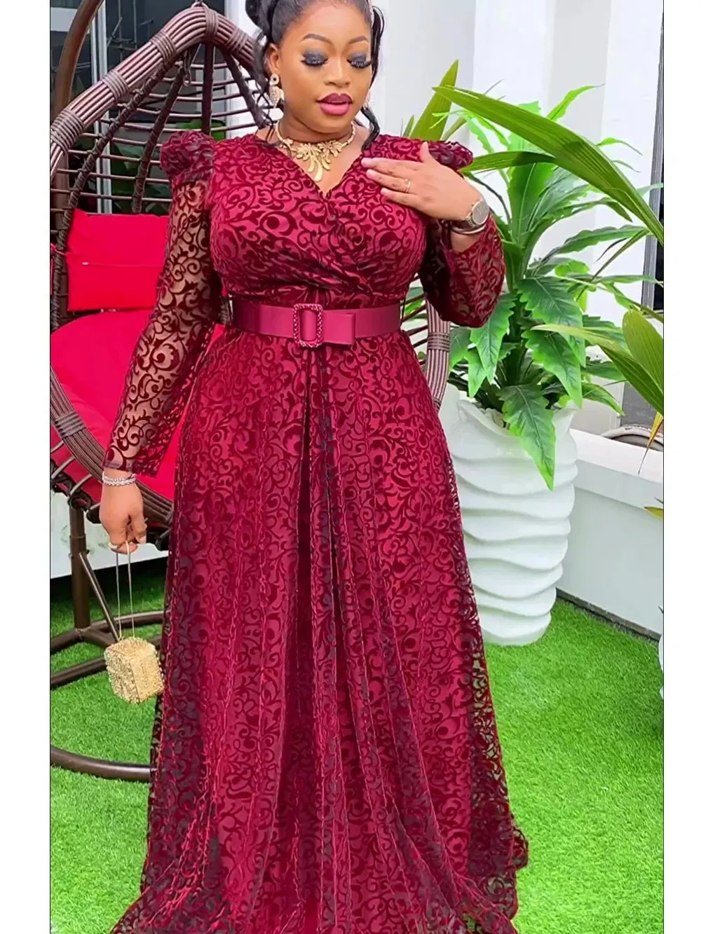 Elegant Maxi Dashiki Lace Wedding Gowns: Plus Size African Party Dresses for Women's Fashion
