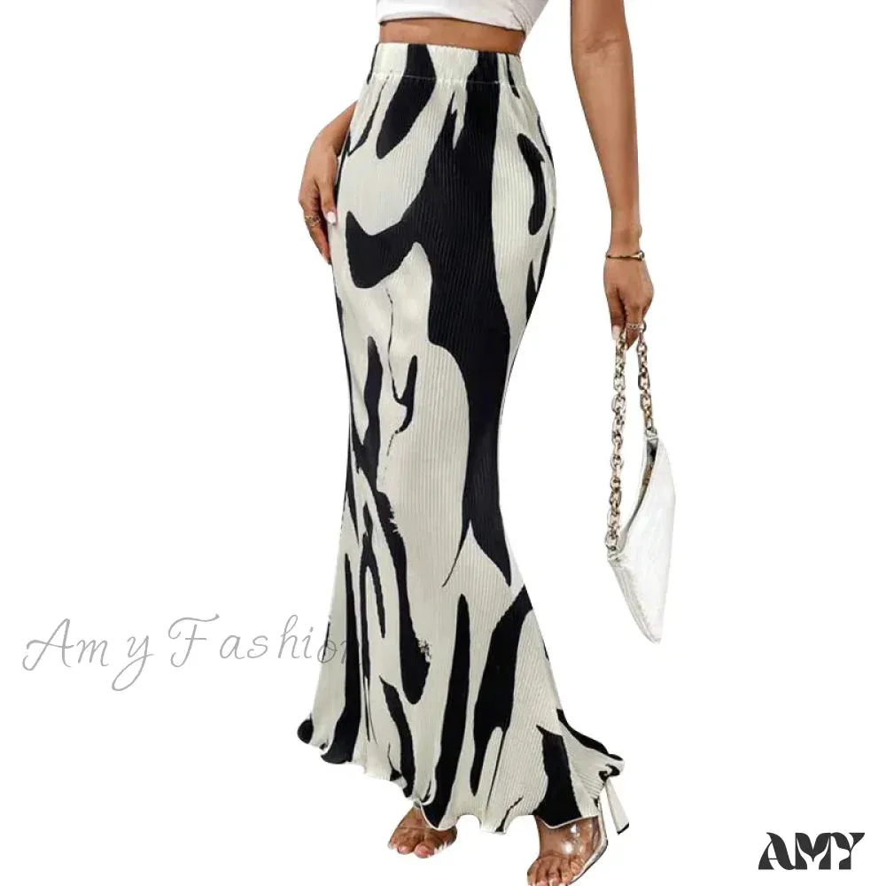 Fashion Casual Knitted Geometric Print Mermaid Hemline Package Arm Sheath Skirt