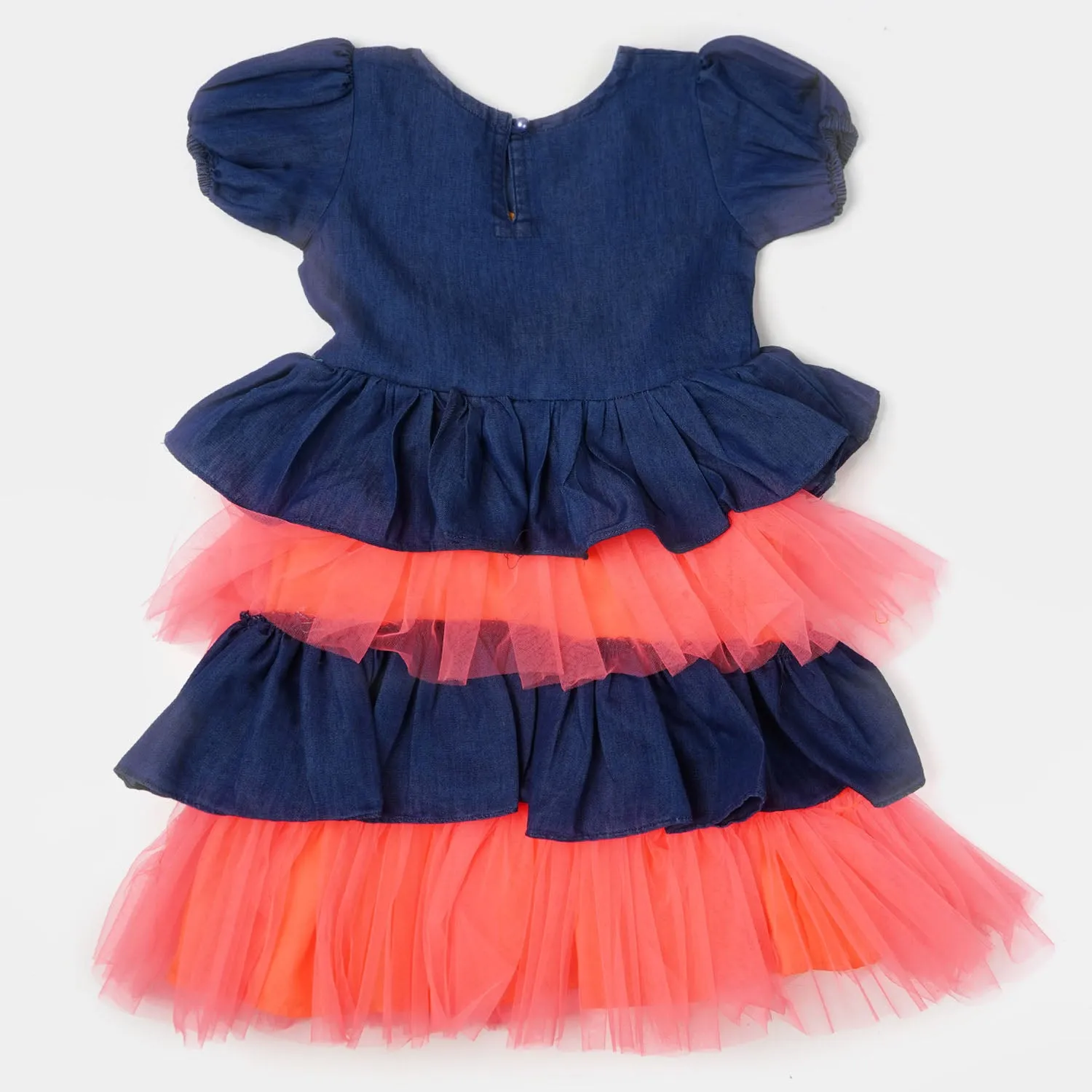 Girls Fancy Frock Denim- Neon Orange