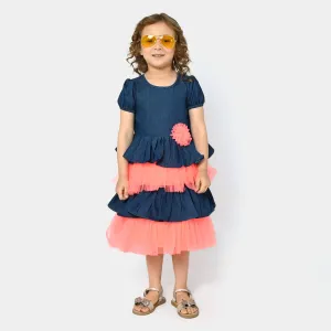 Girls Fancy Frock Denim- Neon Orange
