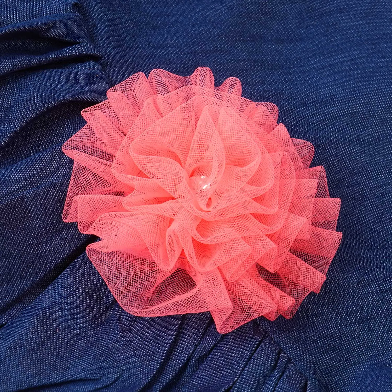 Girls Fancy Frock Denim- Neon Orange