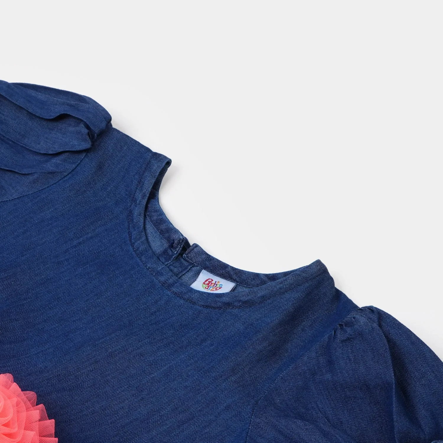 Girls Fancy Frock Denim- Neon Orange