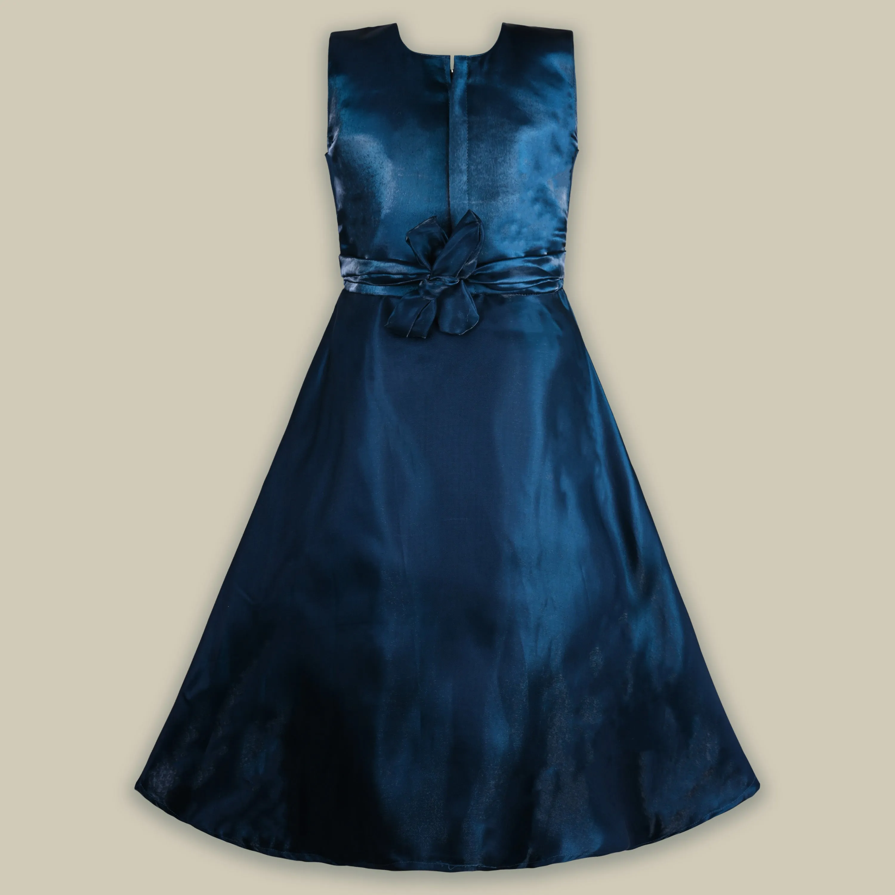 Girls Solid Fit and Flare Long Frock Dress