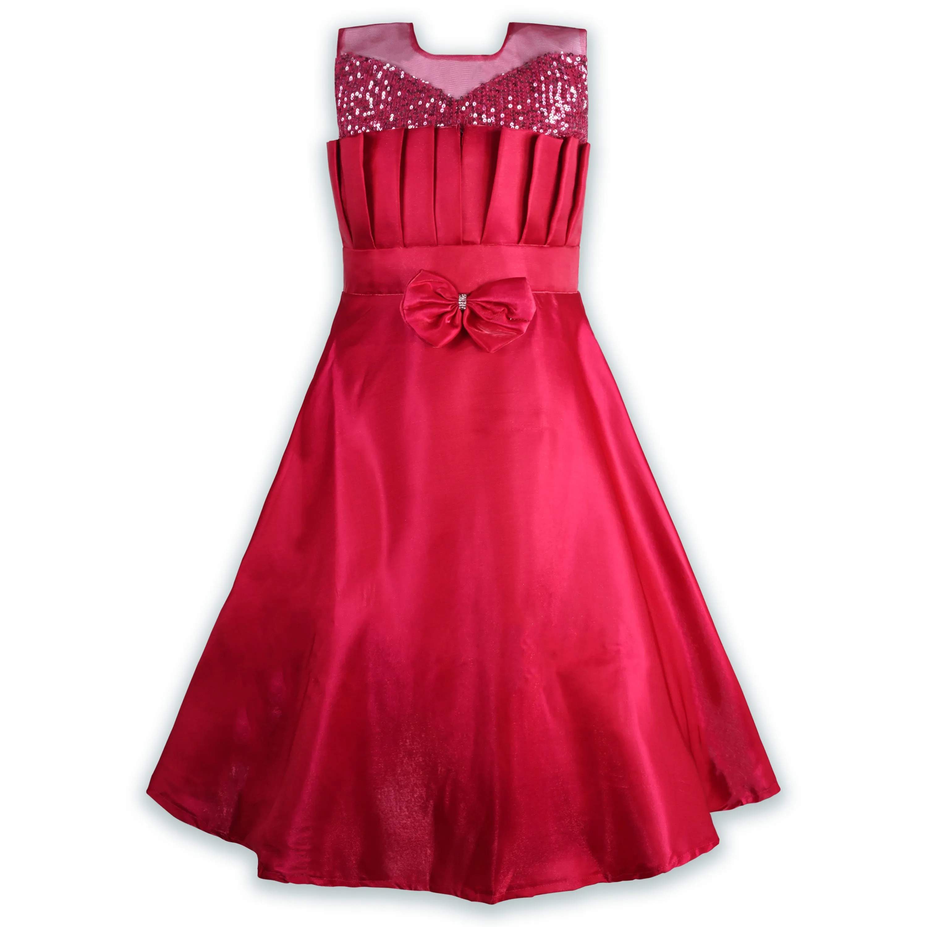 Girls Solid Fit and Flare Long Frock Dress