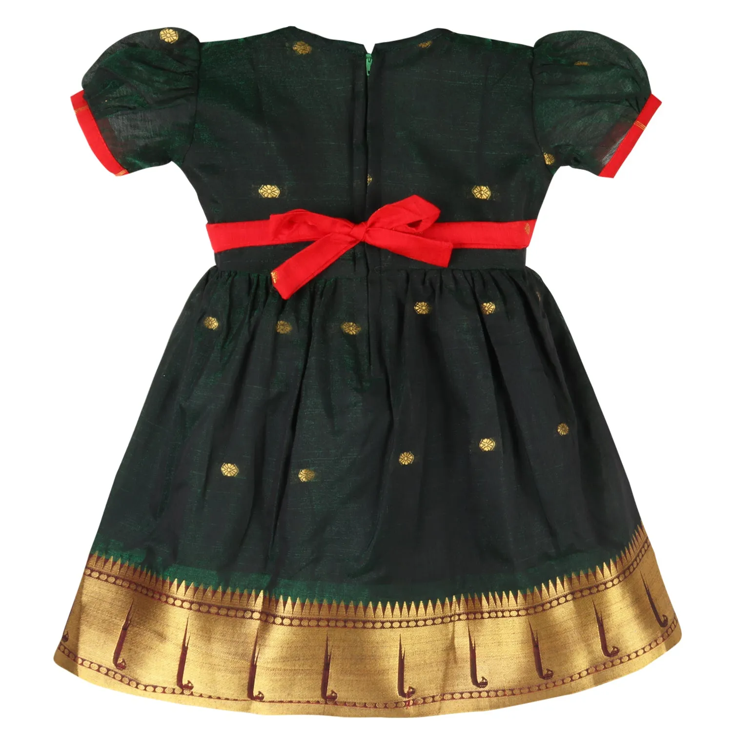 Girls Woven A-Line Puff Sleeve Frock Dress