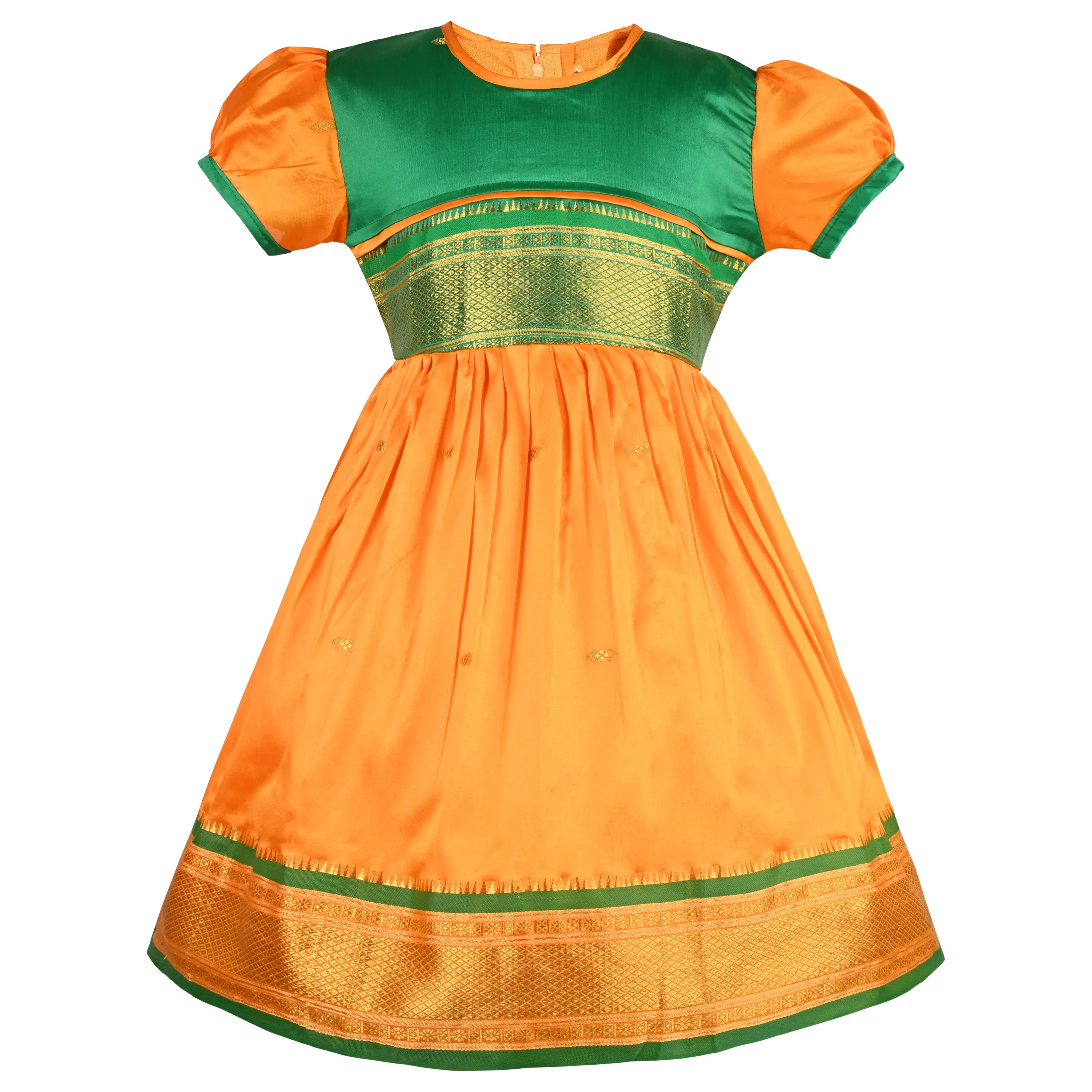 Girls Woven A-Line Puff Sleeve Frock Dress