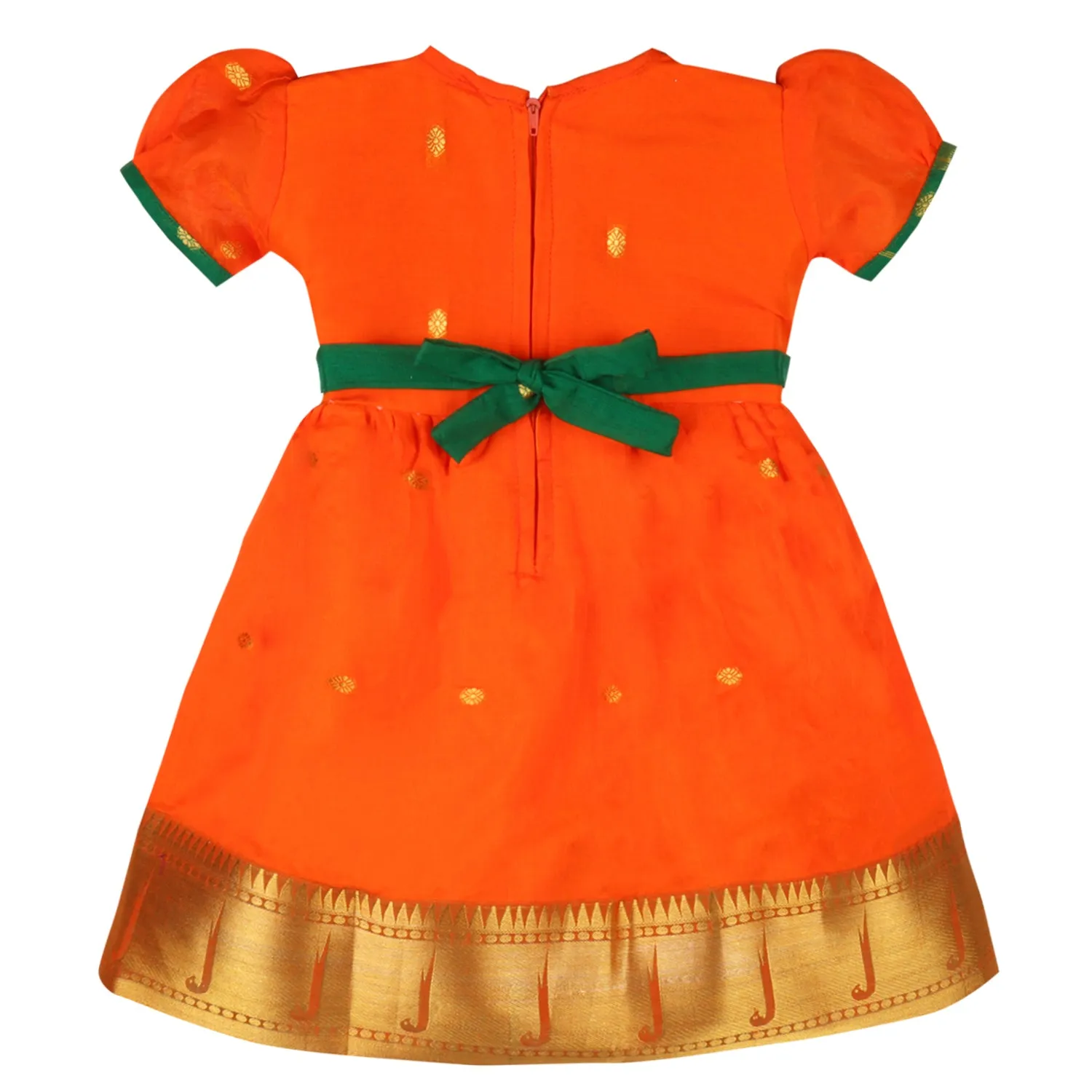 Girls Woven A-Line Puff Sleeve Frock Dress