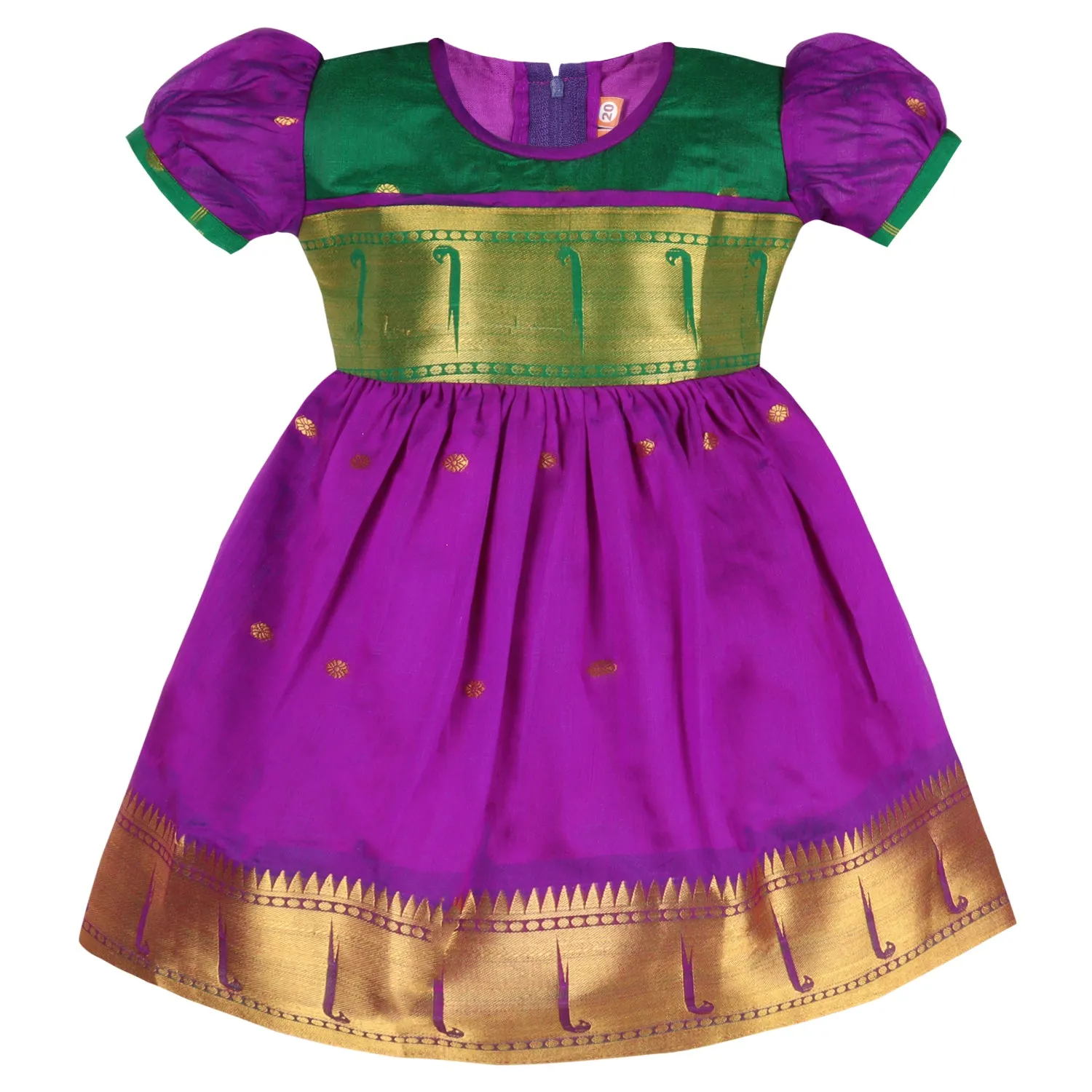 Girls Woven A-Line Puff Sleeve Frock Dress