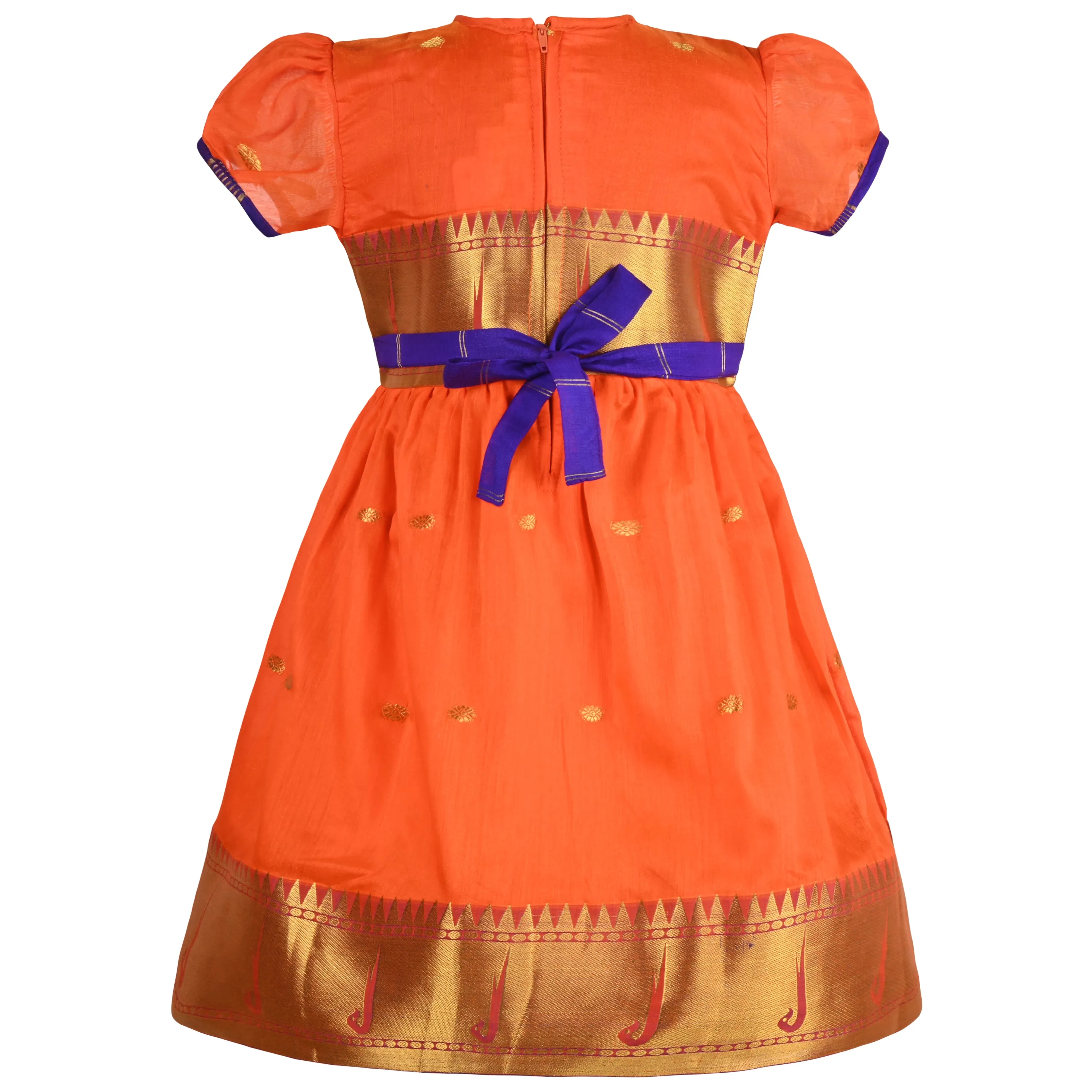 Girls Woven A-Line Puff Sleeve Frock Dress