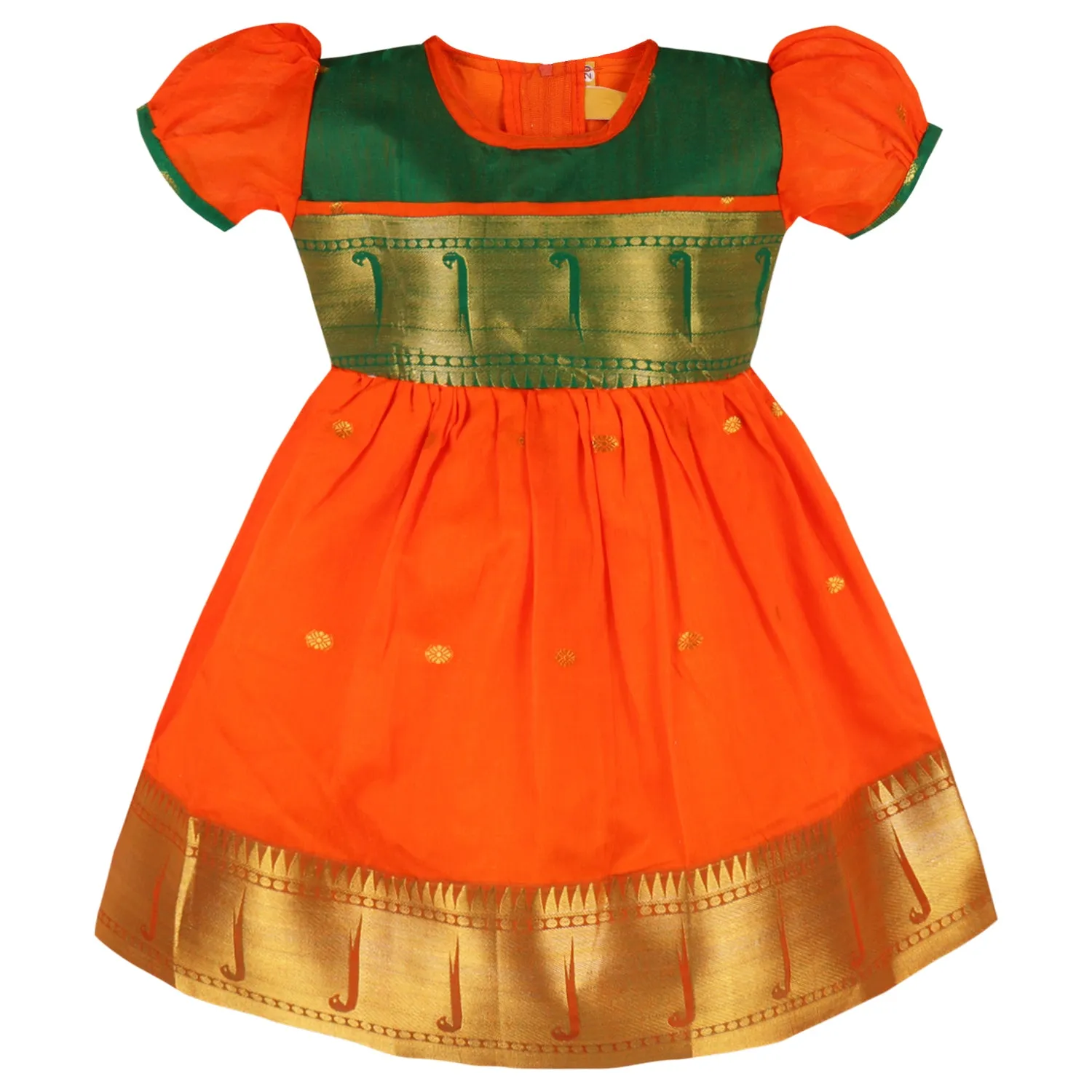Girls Woven A-Line Puff Sleeve Frock Dress