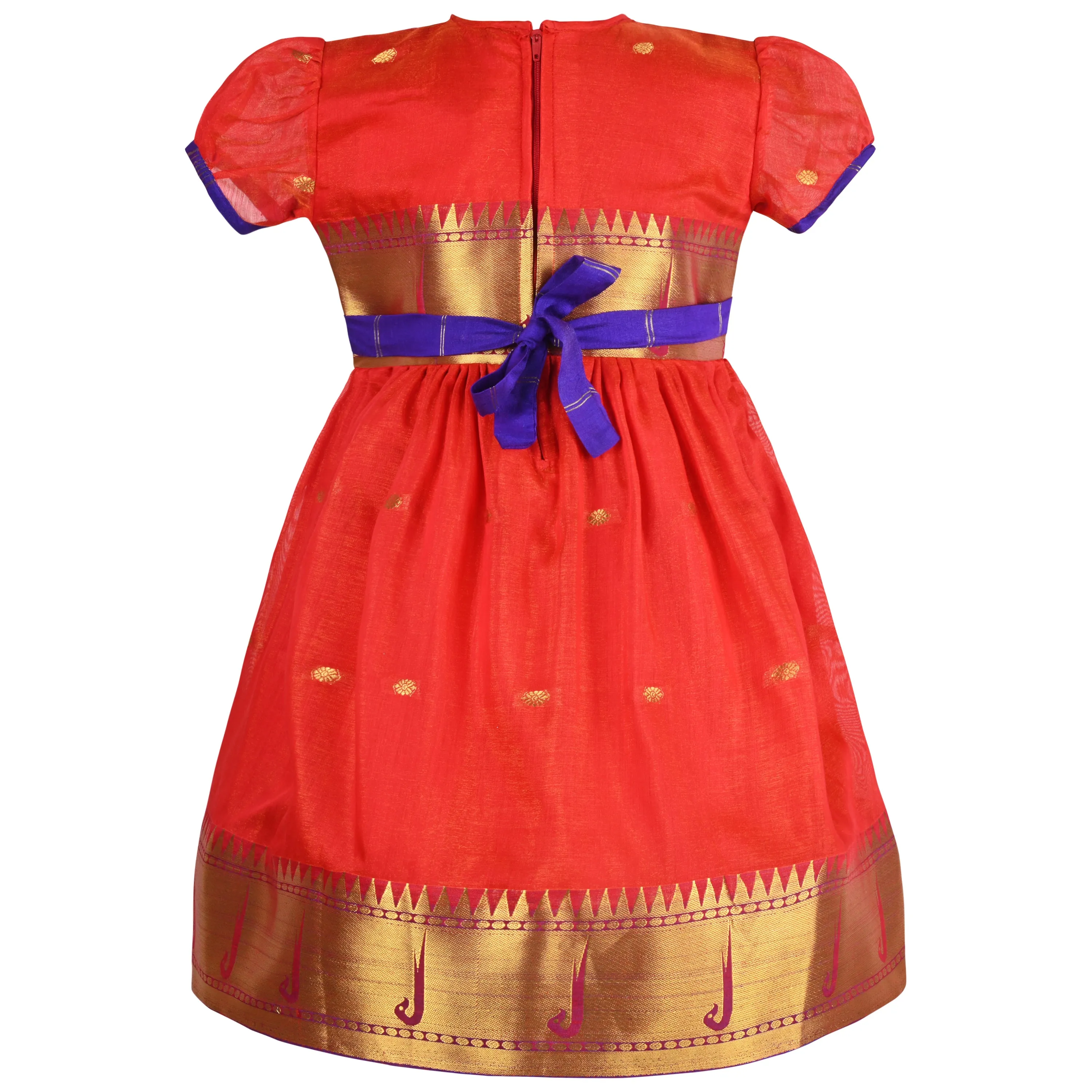 Girls Woven A-Line Puff Sleeve Frock Dress