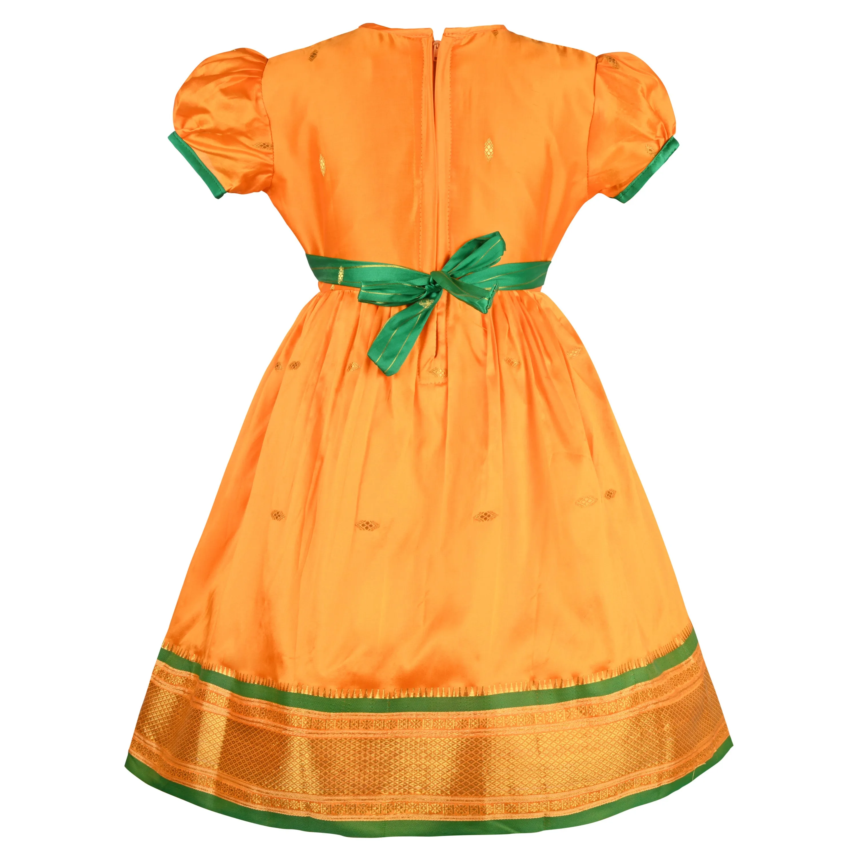 Girls Woven A-Line Puff Sleeve Frock Dress