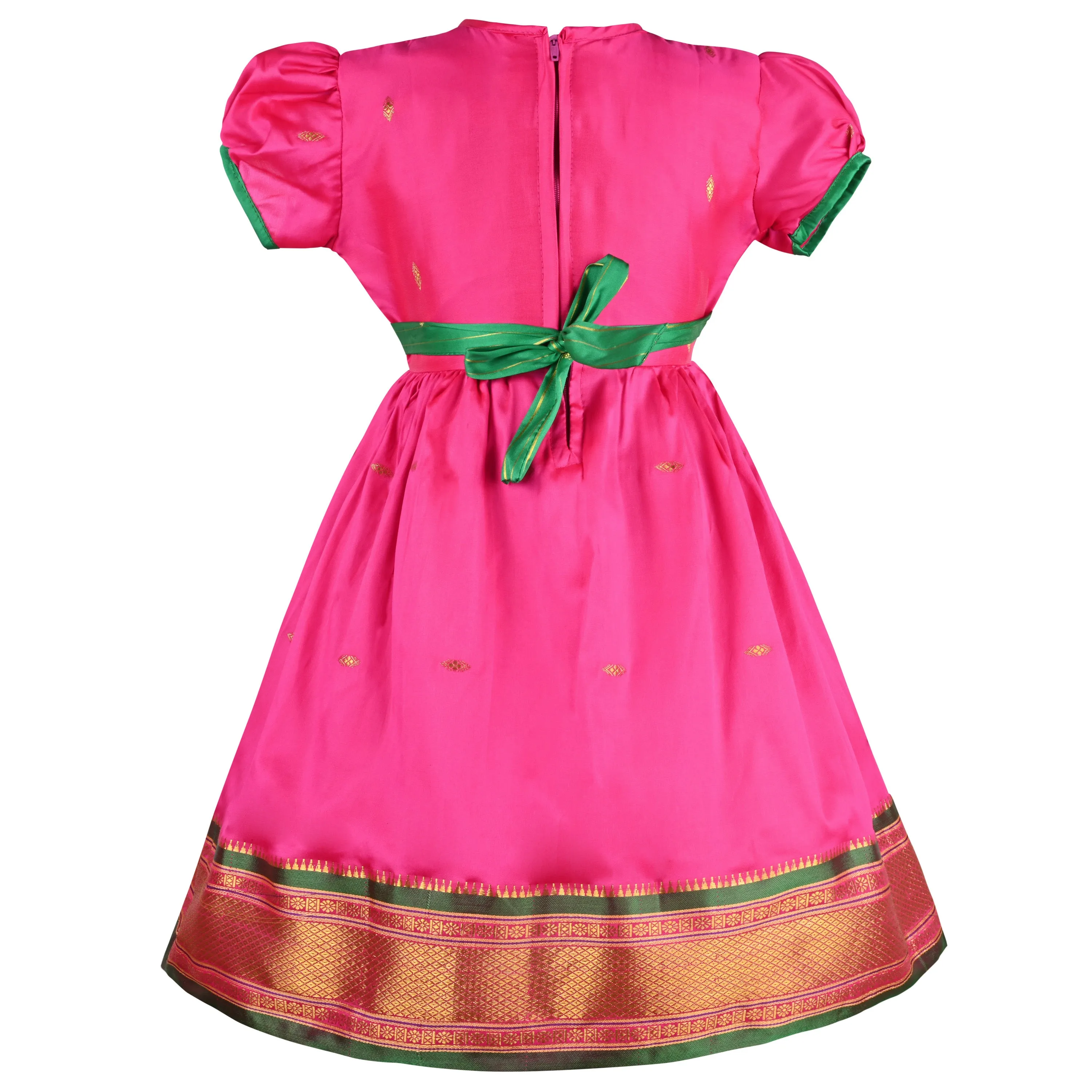 Girls Woven A-Line Puff Sleeve Frock Dress