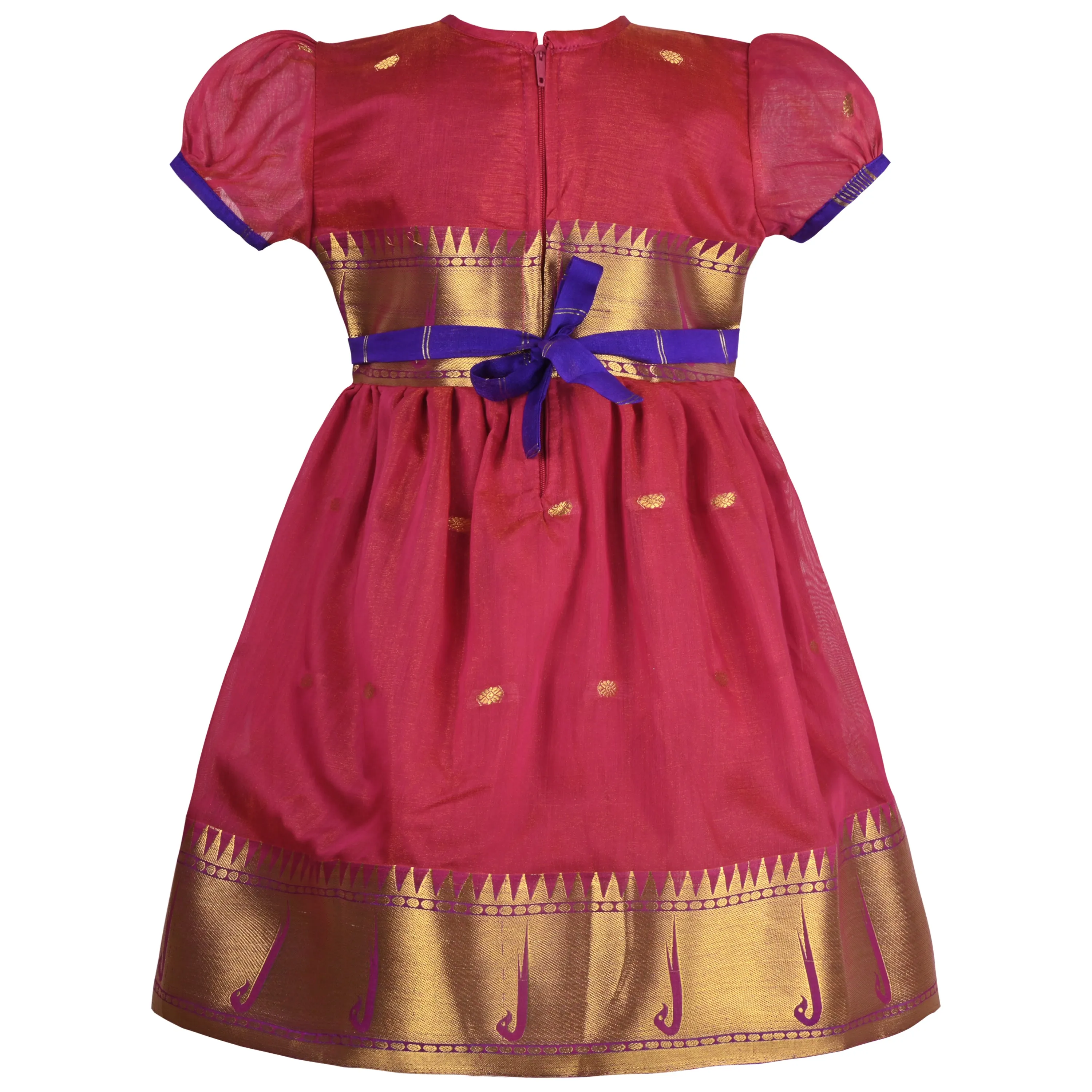 Girls Woven A-Line Puff Sleeve Frock Dress