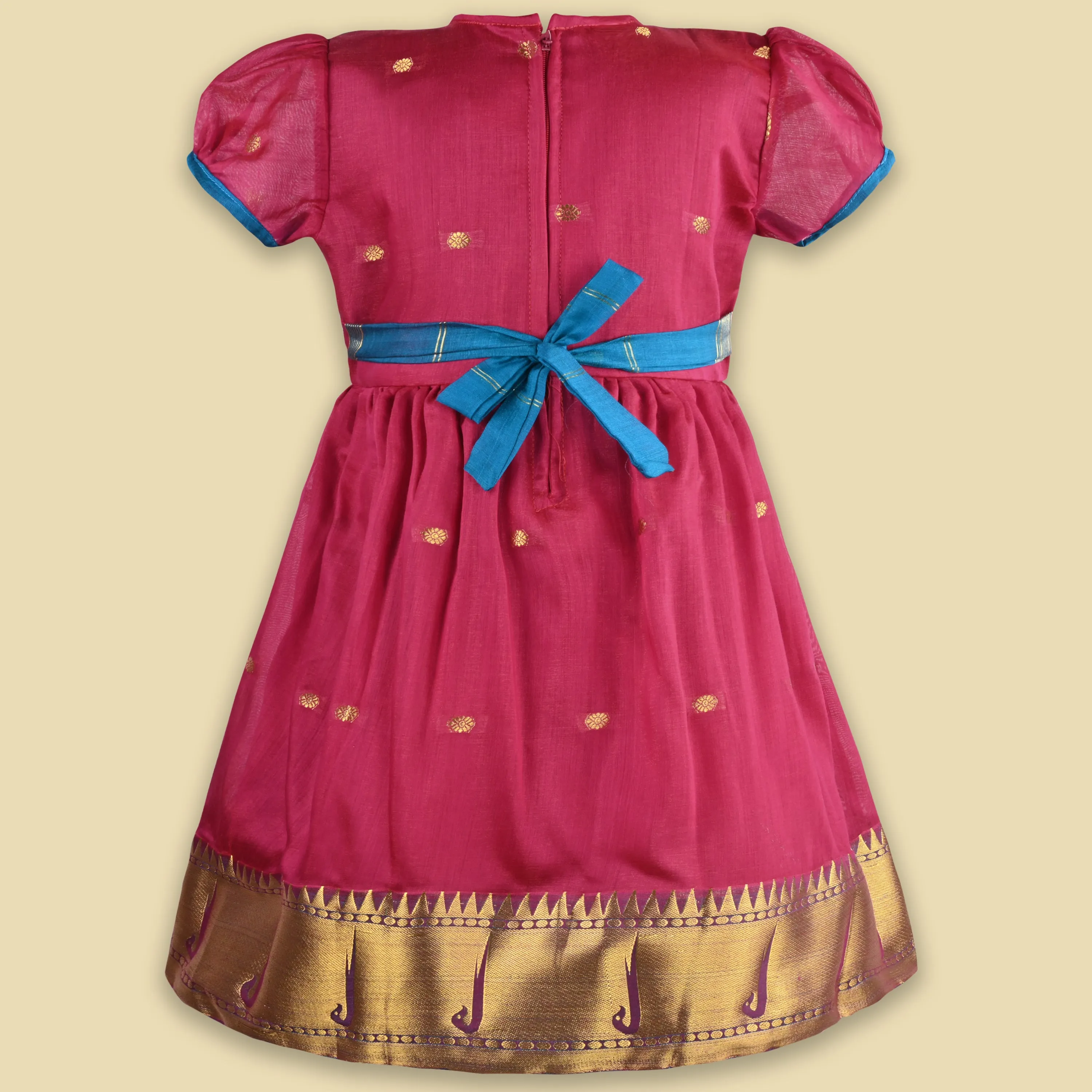 Girls Woven A-Line Puff Sleeve Frock Dress