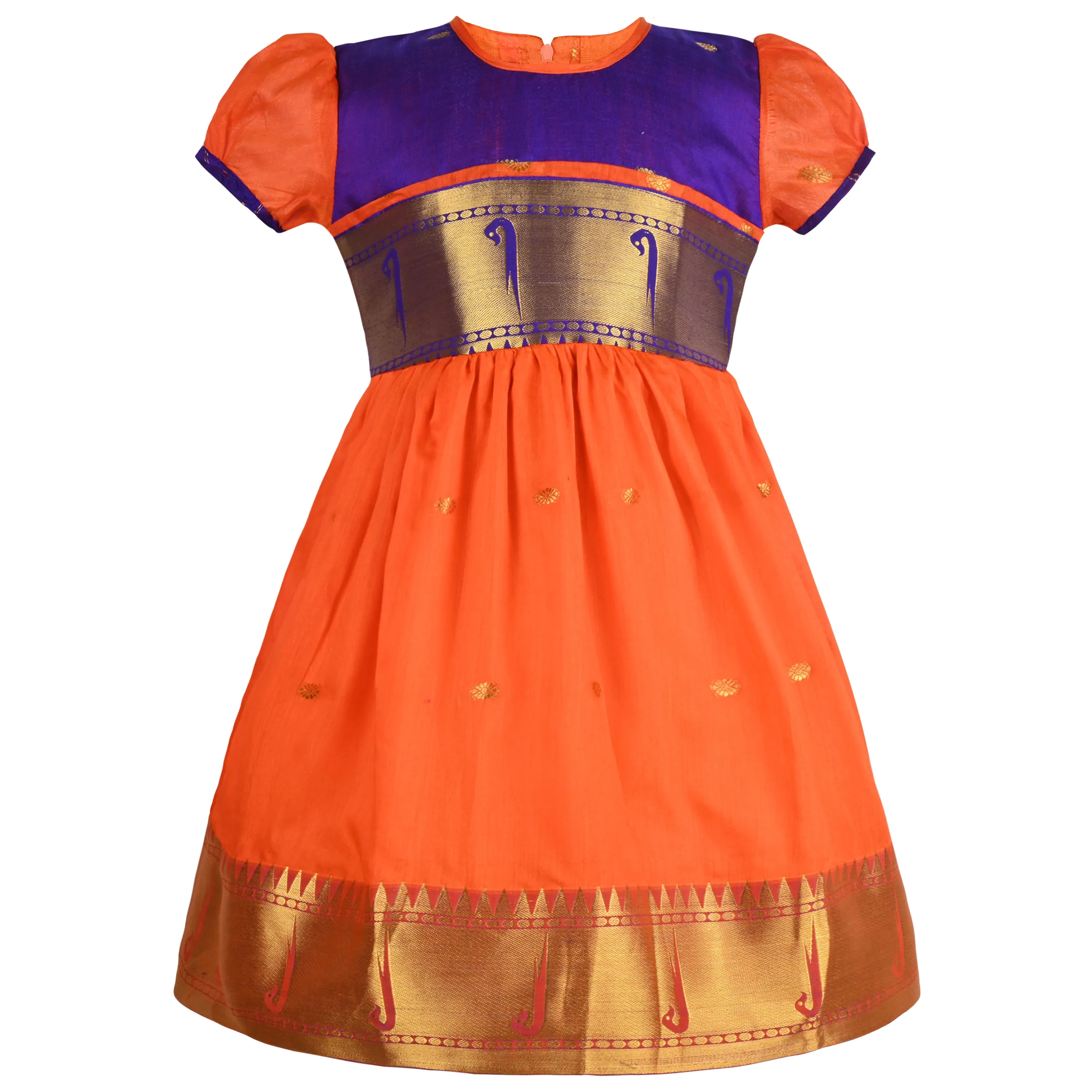 Girls Woven A-Line Puff Sleeve Frock Dress