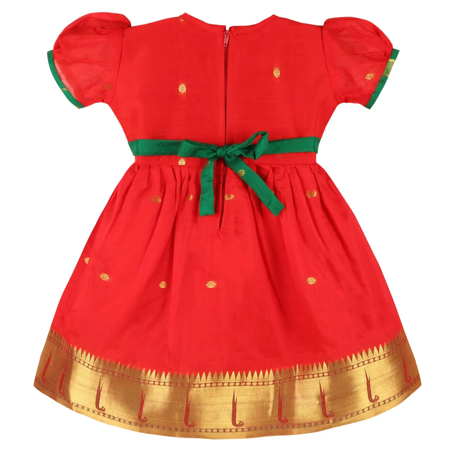 Girls Woven A-Line Puff Sleeve Frock Dress