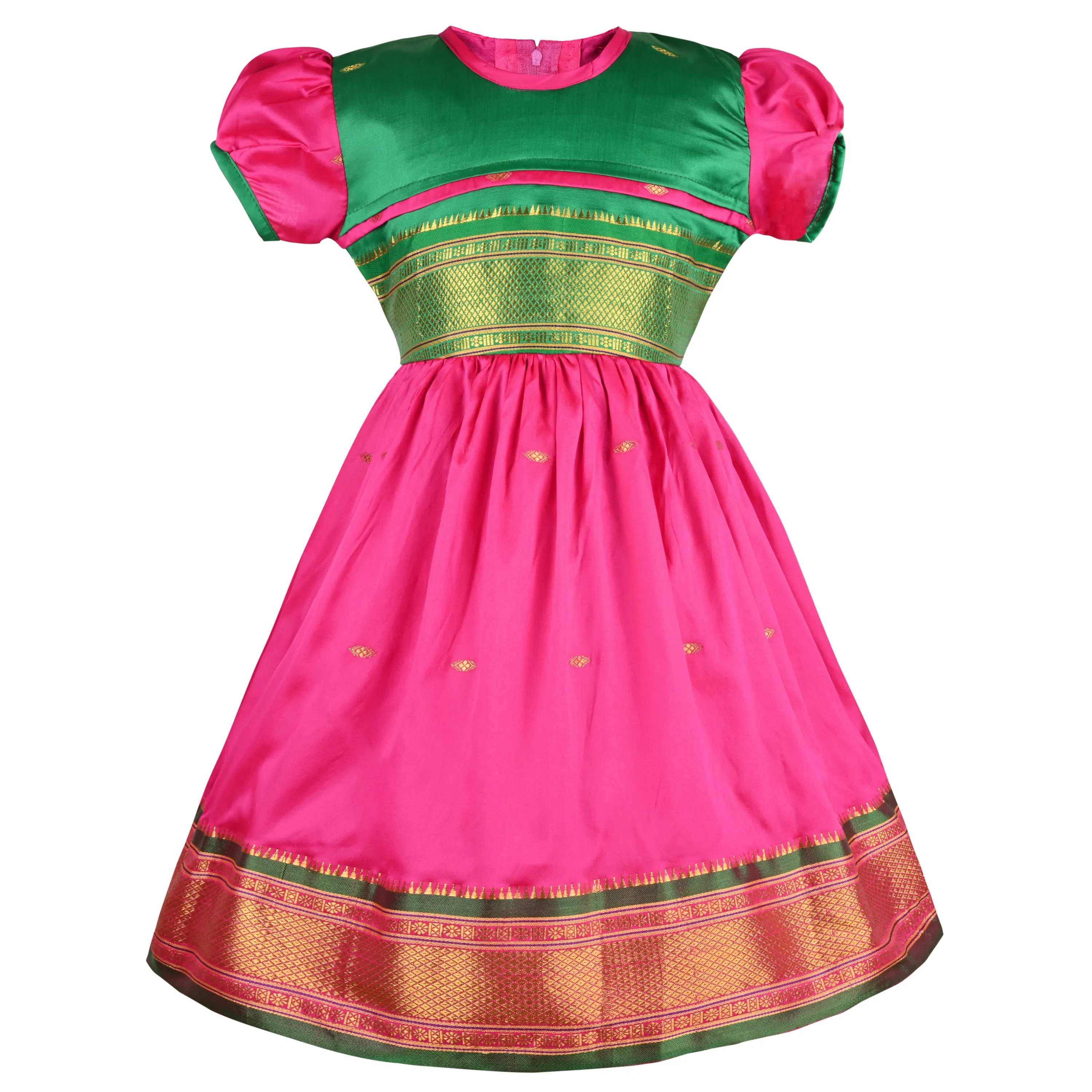 Girls Woven A-Line Puff Sleeve Frock Dress