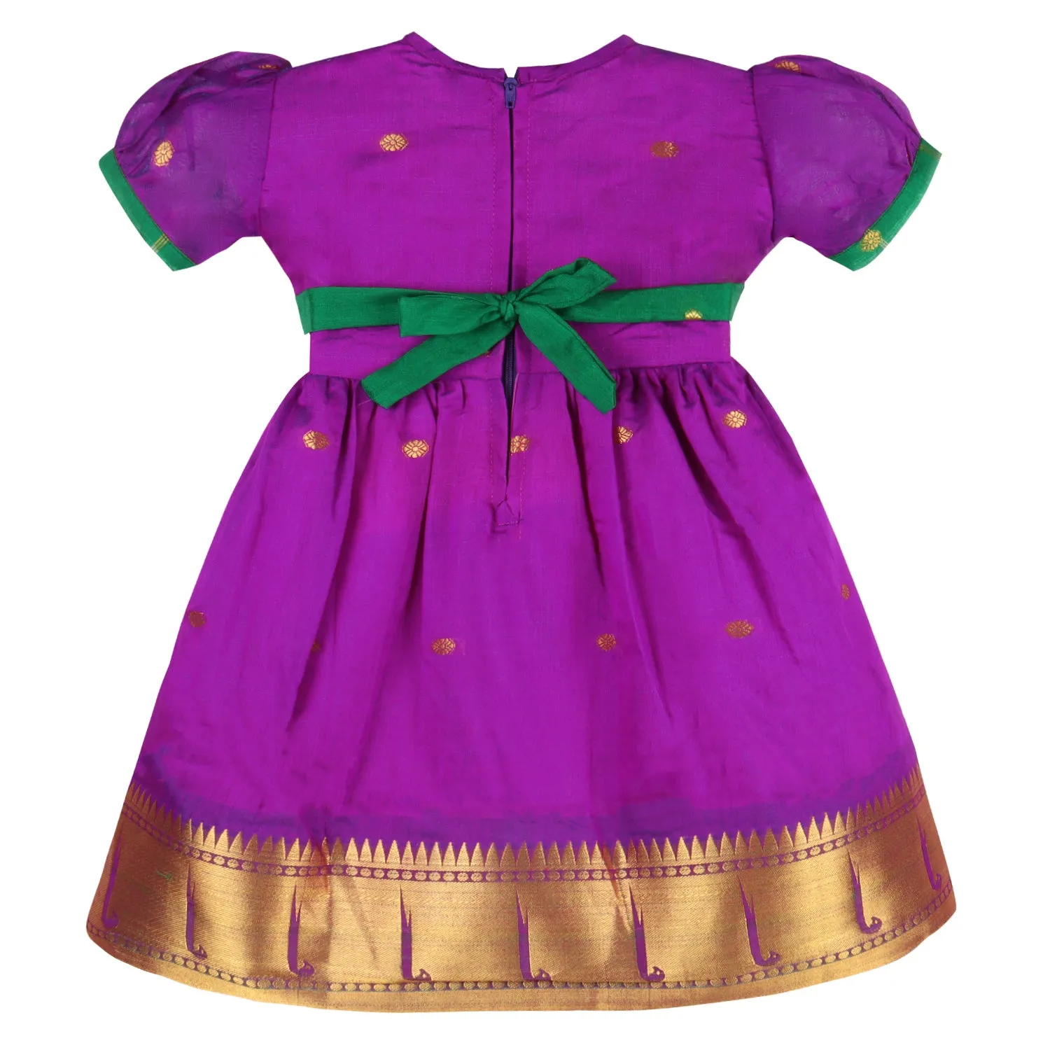 Girls Woven A-Line Puff Sleeve Frock Dress