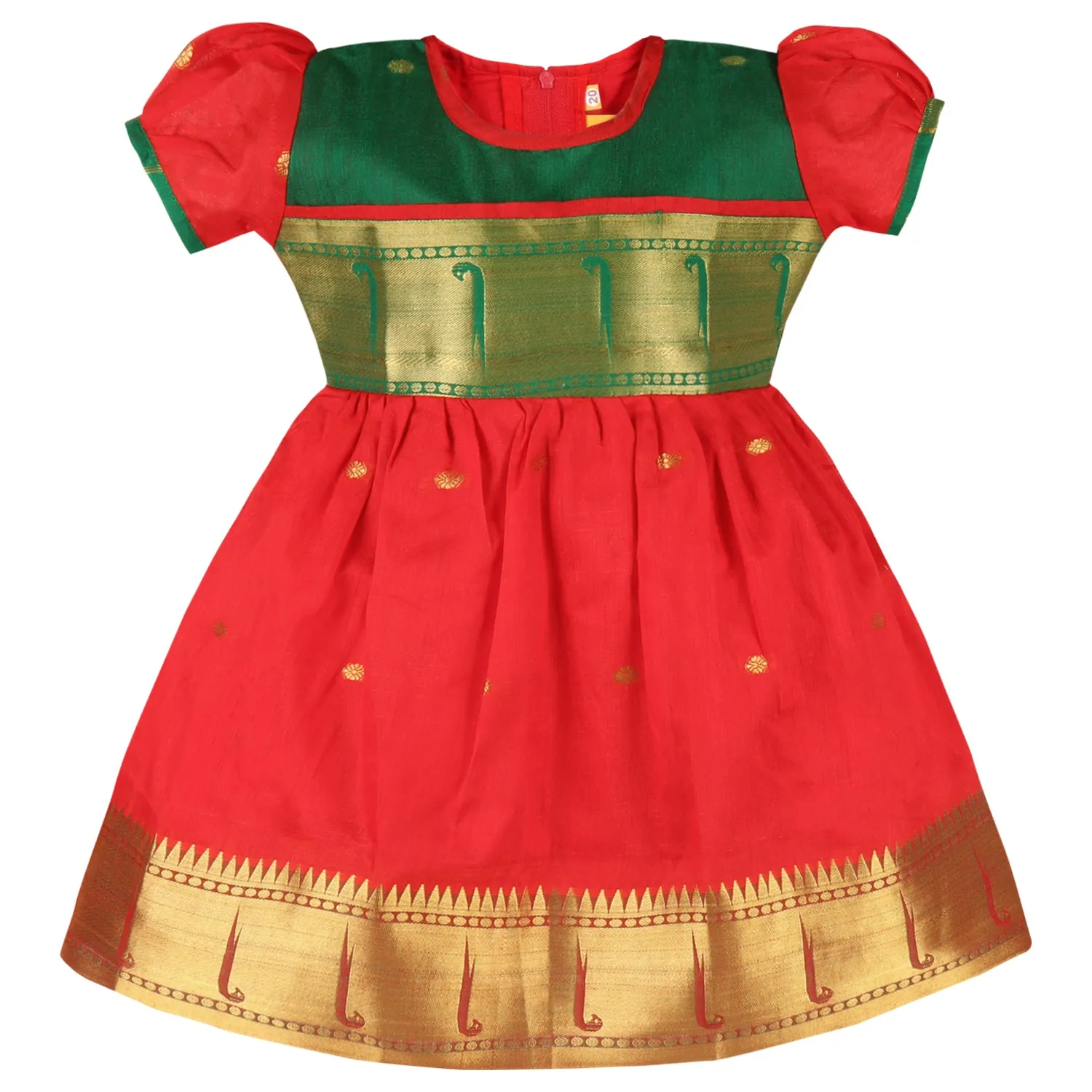 Girls Woven A-Line Puff Sleeve Frock Dress