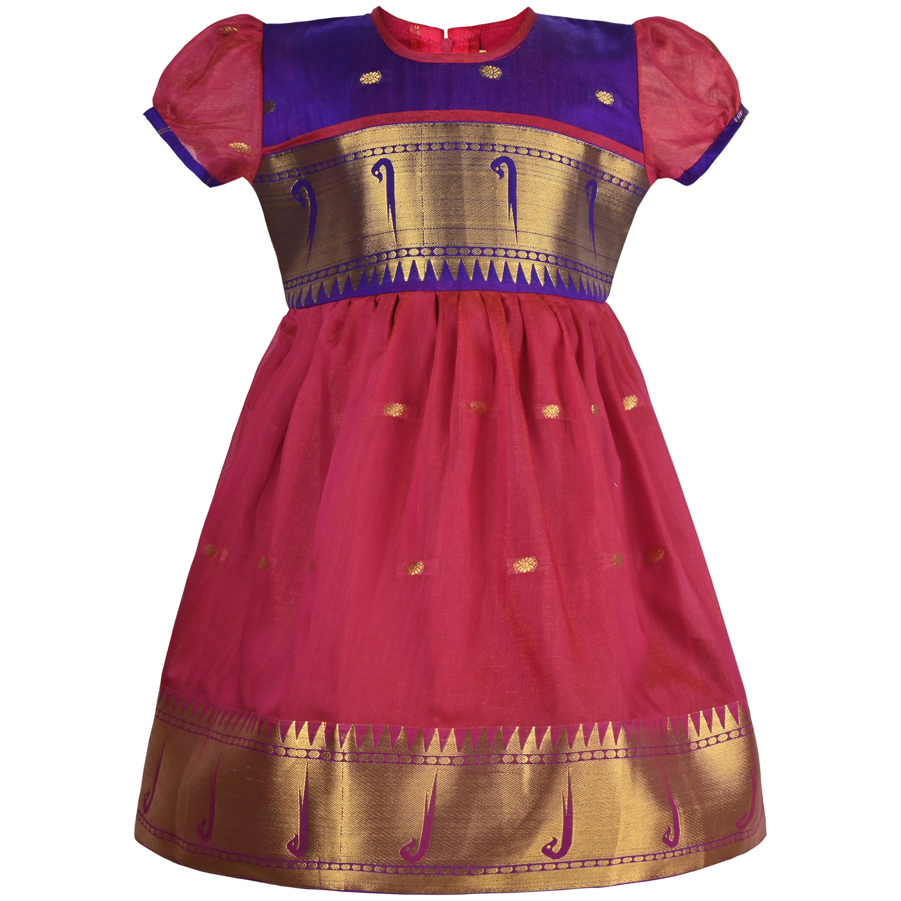 Girls Woven A-Line Puff Sleeve Frock Dress