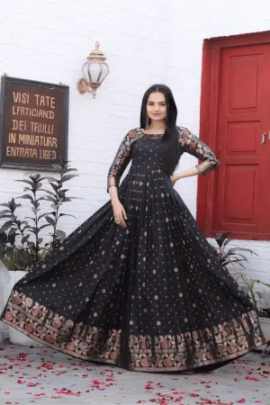 Glamwiz Black Floral  Banarasi Anarkali Gown