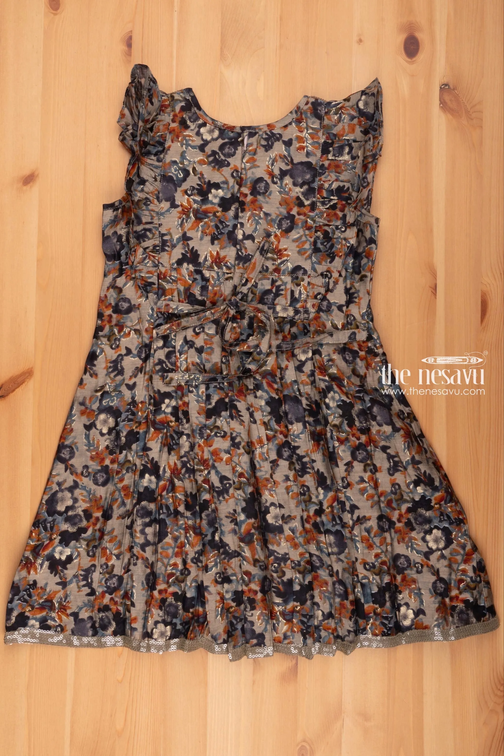 Grey Sequin Elegance: Stylish Cotton Frock for Girls