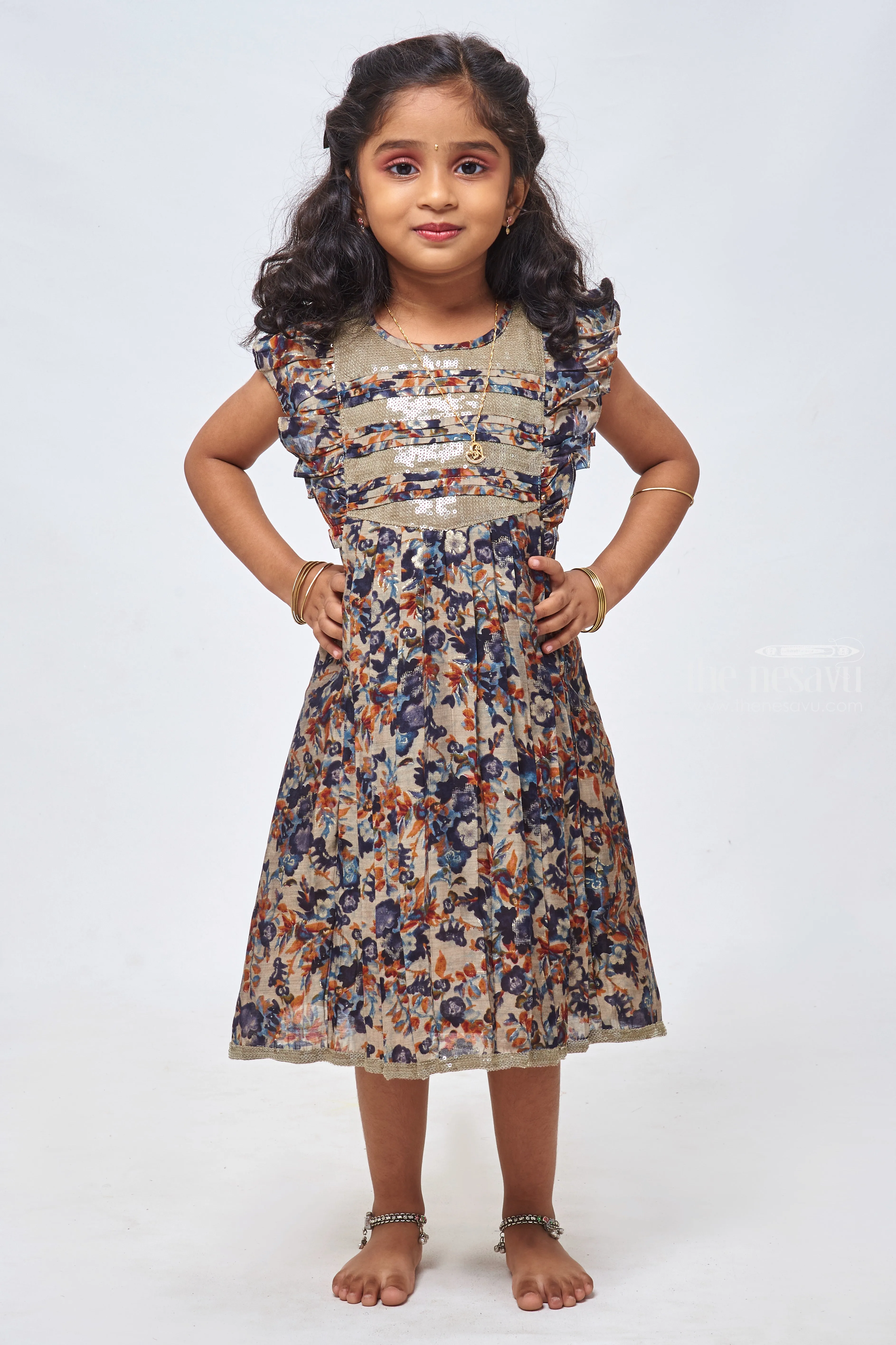 Grey Sequin Elegance: Stylish Cotton Frock for Girls