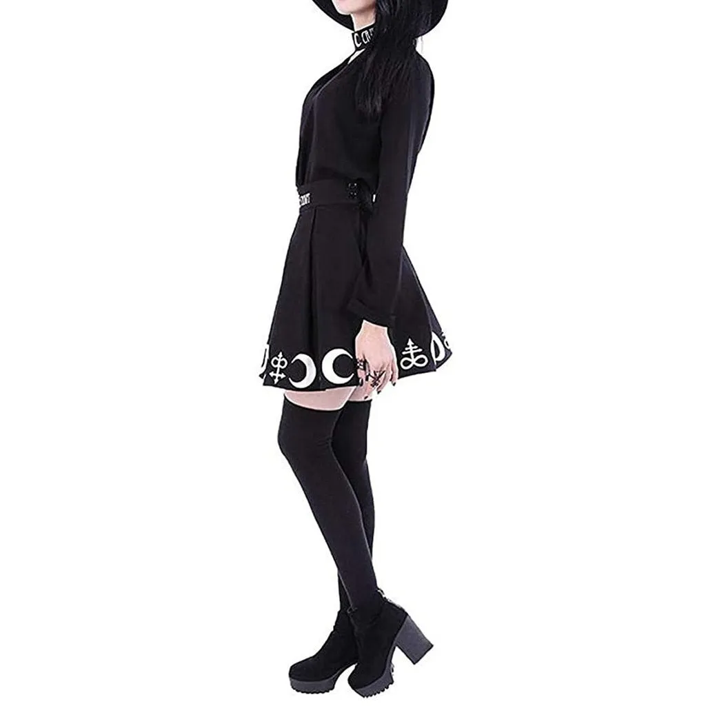 Hot Goth Gothic Punk skirts womens Witchcraft Moon Magic Spell Symbols Black Marking