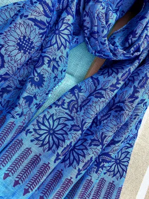 Indigo Elegance Block Printed Pure Linen Scarf