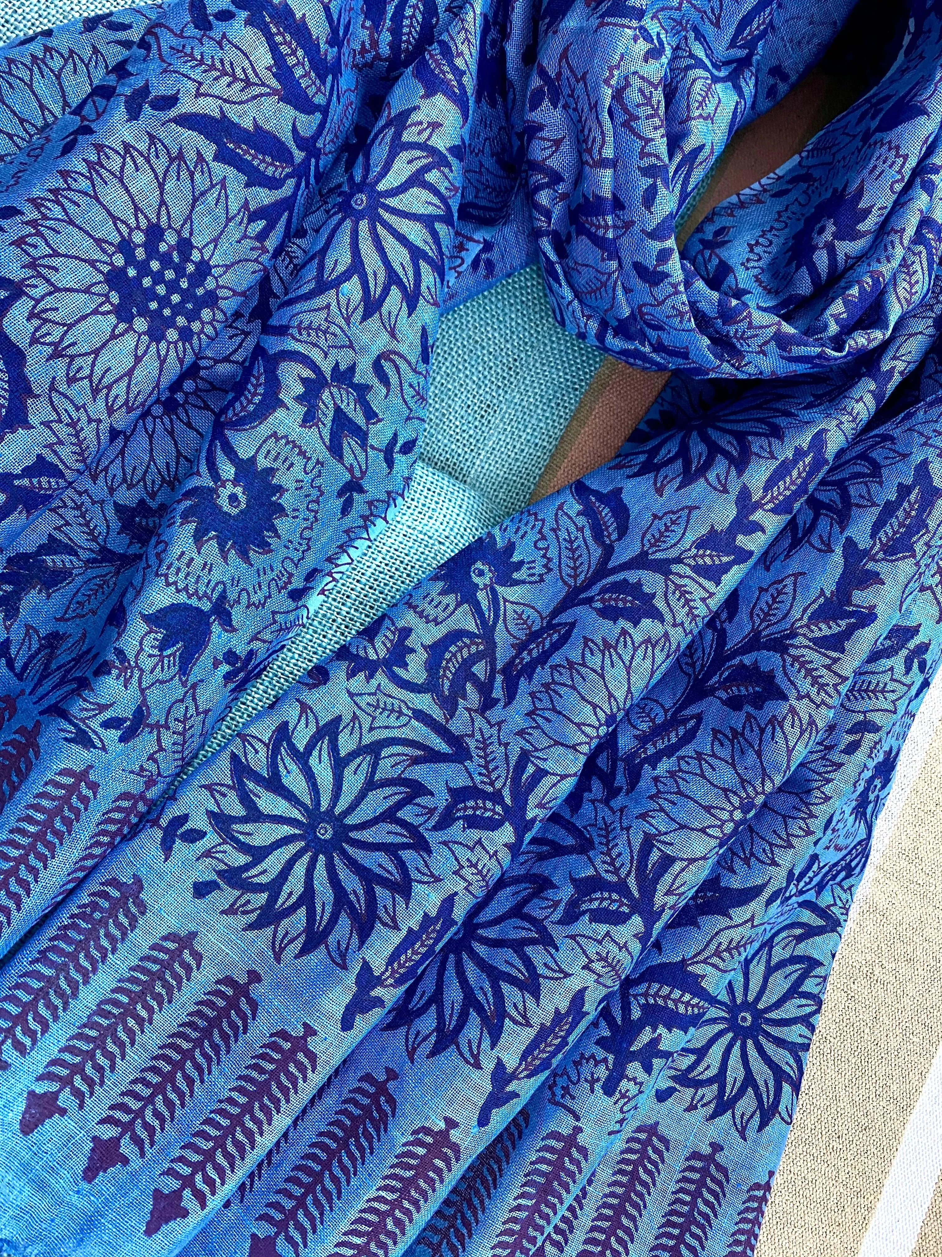 Indigo Elegance Block Printed Pure Linen Scarf