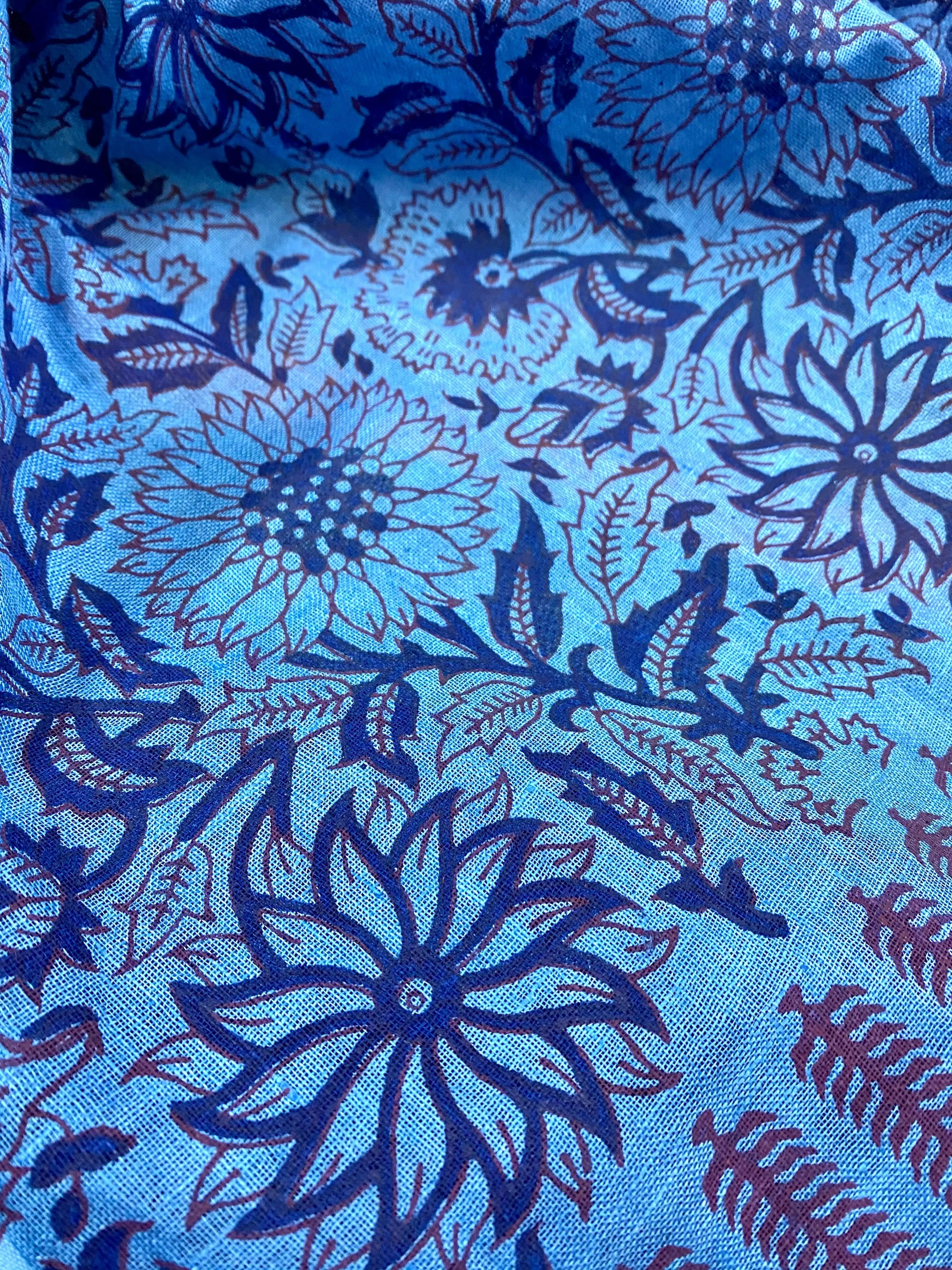 Indigo Elegance Block Printed Pure Linen Scarf