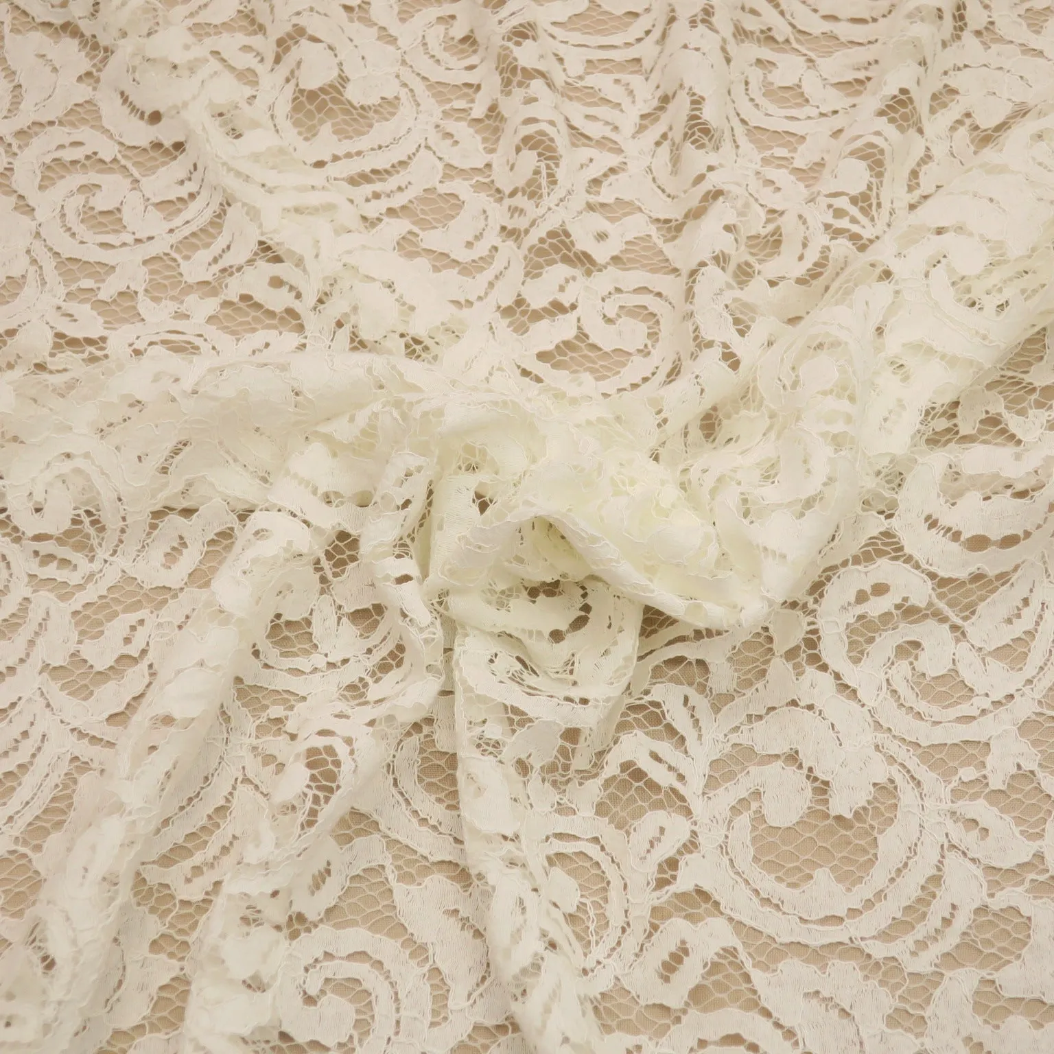 Ivory Floral Embroidered Corded Double Scalloped Lace