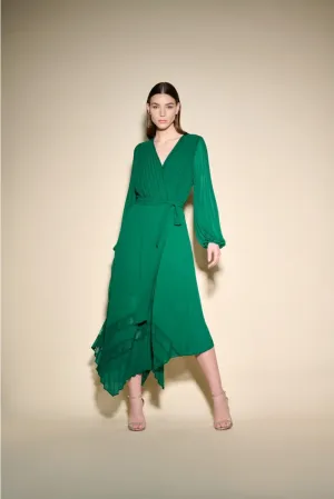 Joseph Ribkoff Pleated Chiffon Belted Asymmetric Maxi Dress 233708