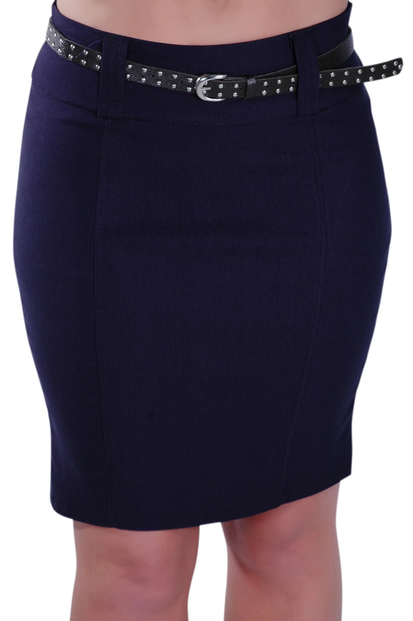 Knee Length Plain Belted Skirt
