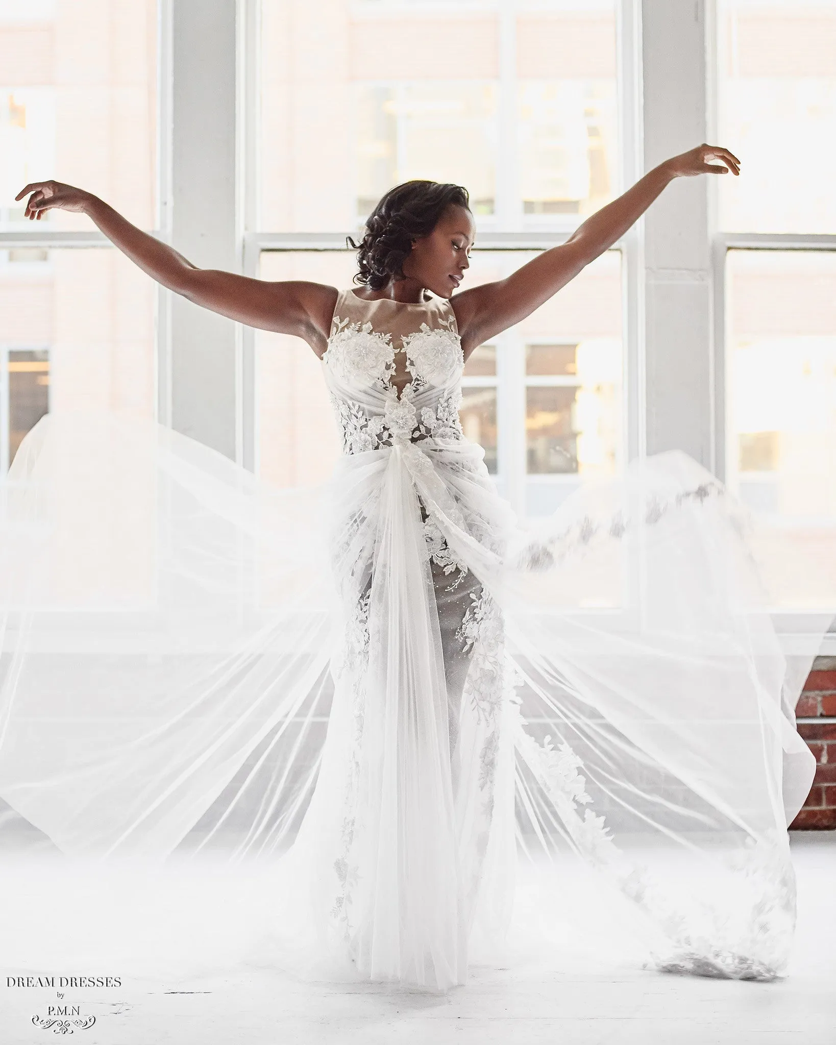 Lace illusion Bodice Wedding Dress (#Mabelle)