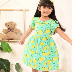 Lemon Printed Tulip Sleeves Cotton Dress