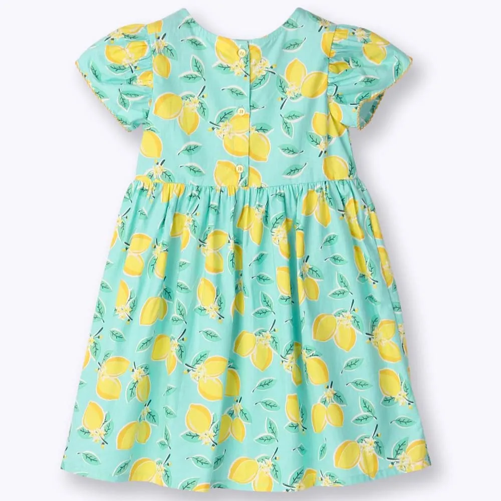Lemon Printed Tulip Sleeves Cotton Dress