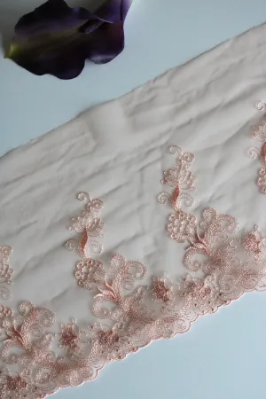 Light Peach 8.75" Wide Embroidered Lace Trim