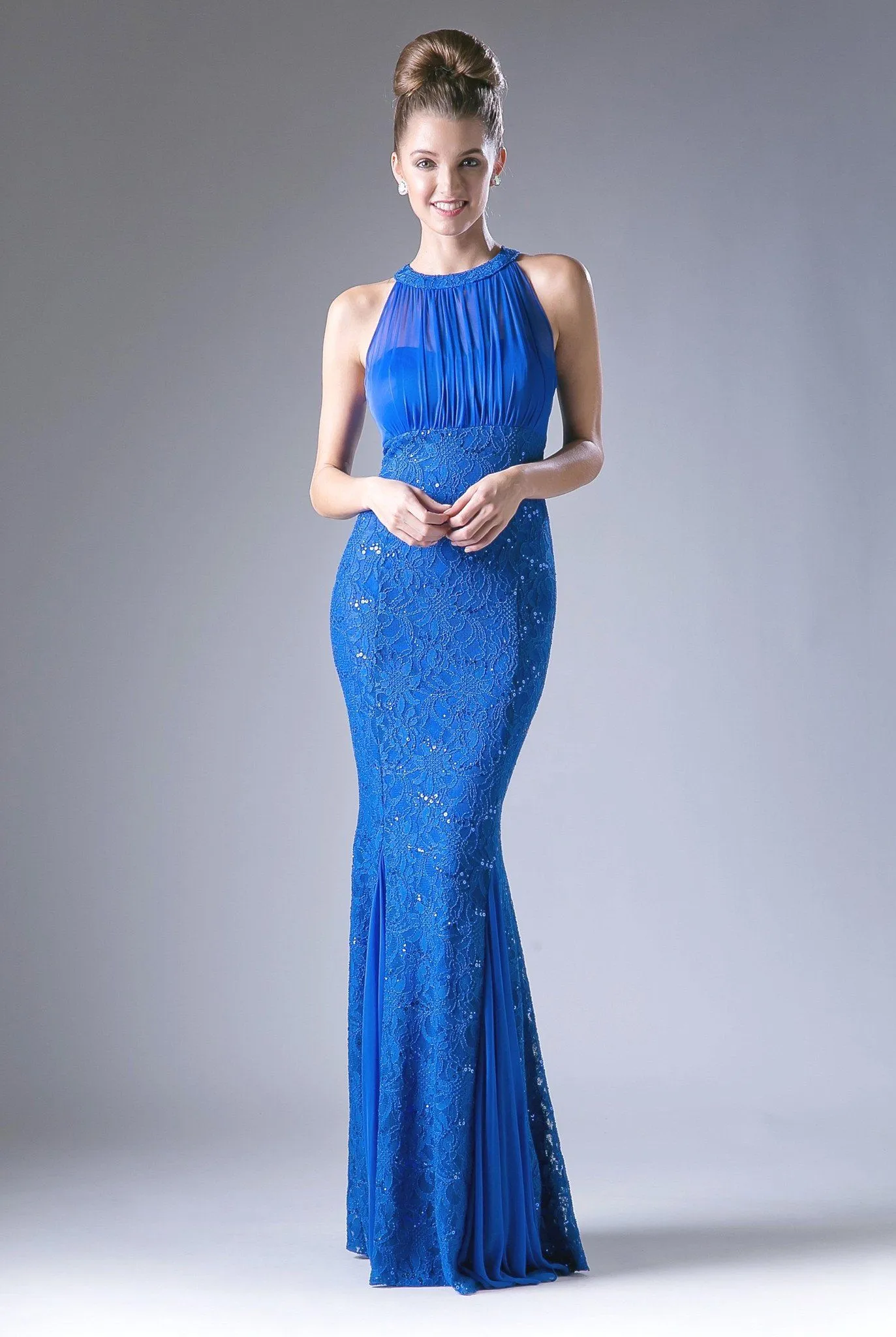 Long High Neck Lace Dress by Cinderella Divine A1613