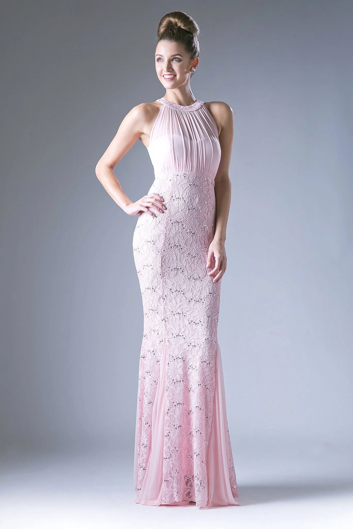 Long High Neck Lace Dress by Cinderella Divine A1613