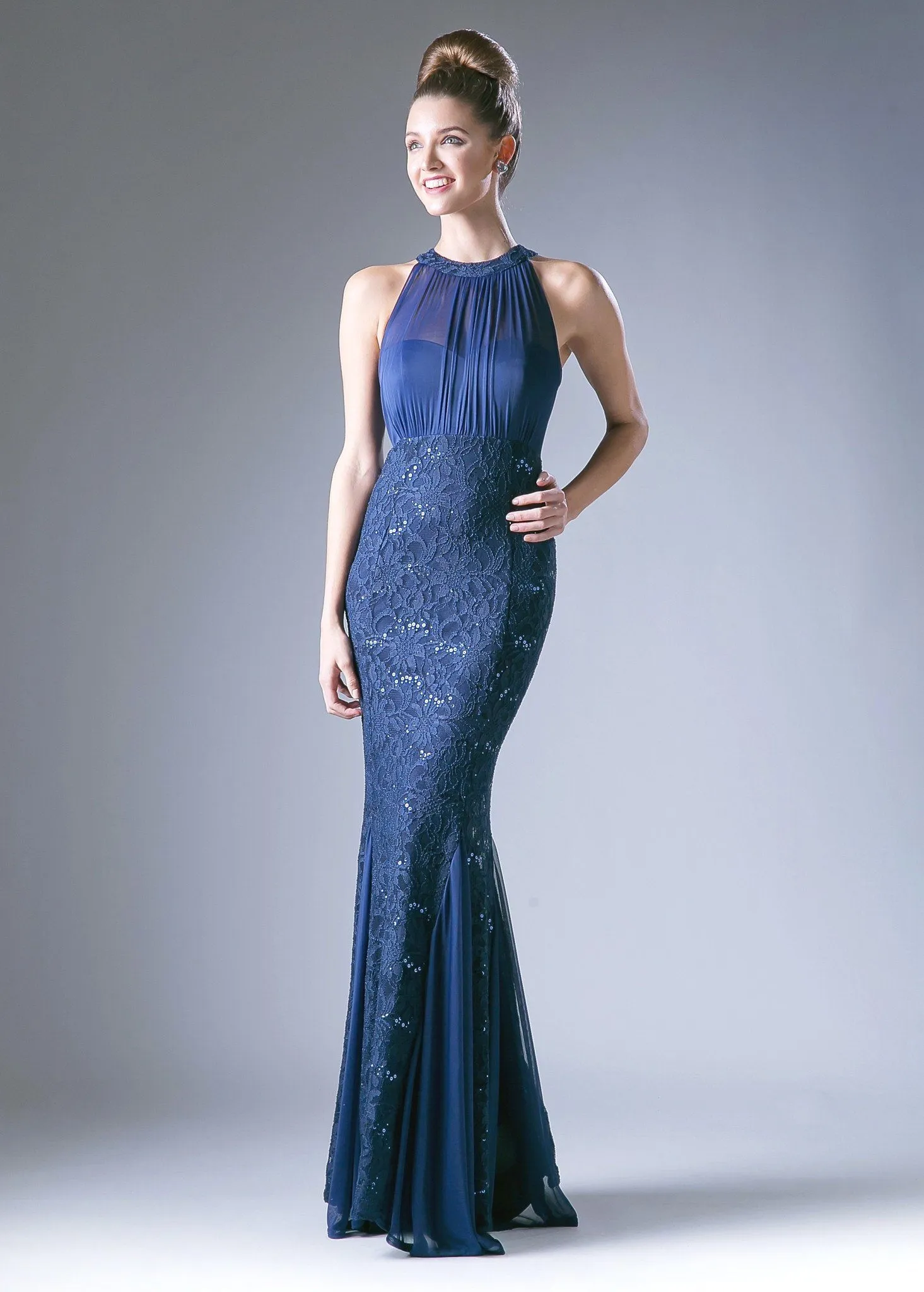 Long High Neck Lace Dress by Cinderella Divine A1613