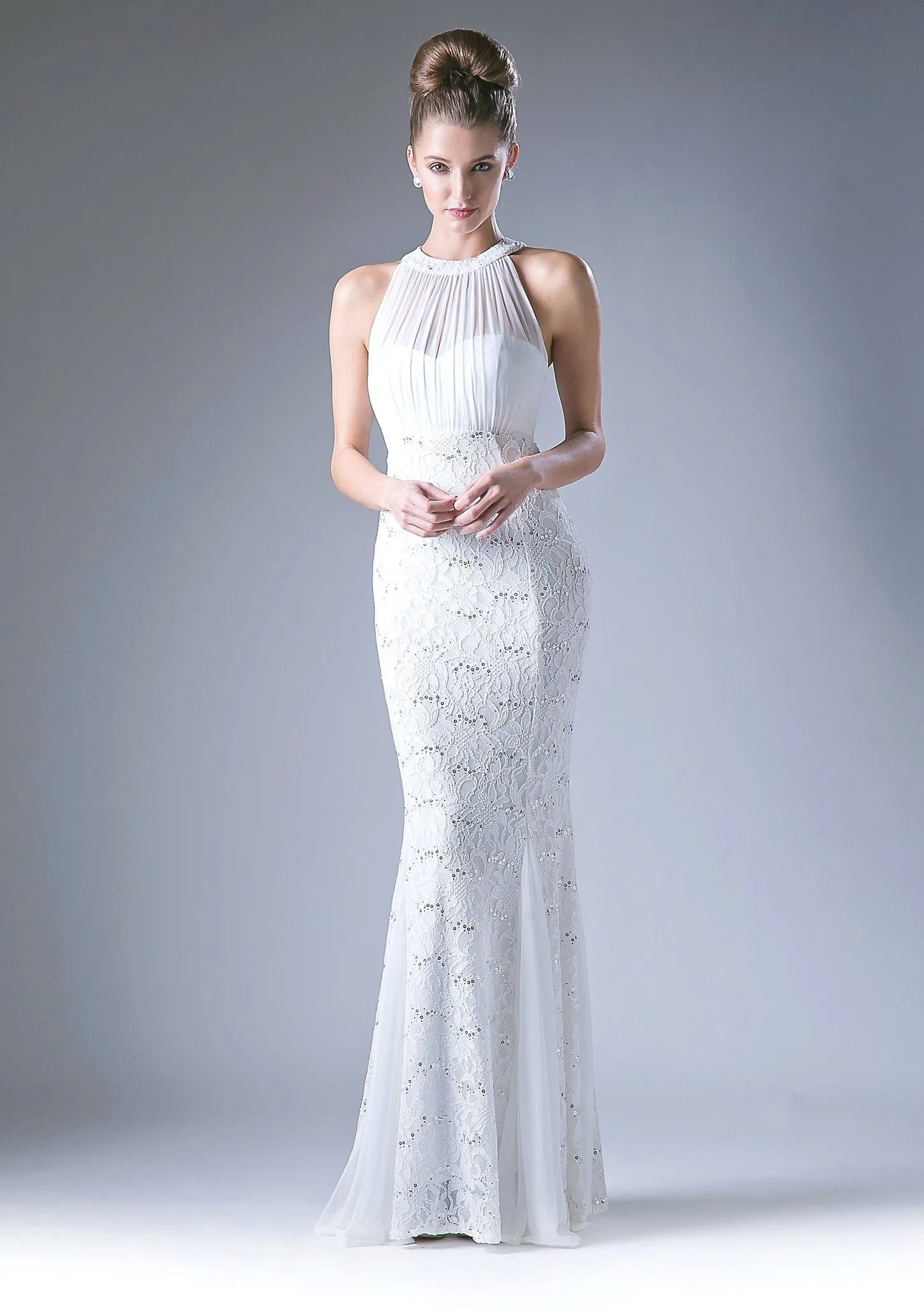 Long High Neck Lace Dress by Cinderella Divine A1613
