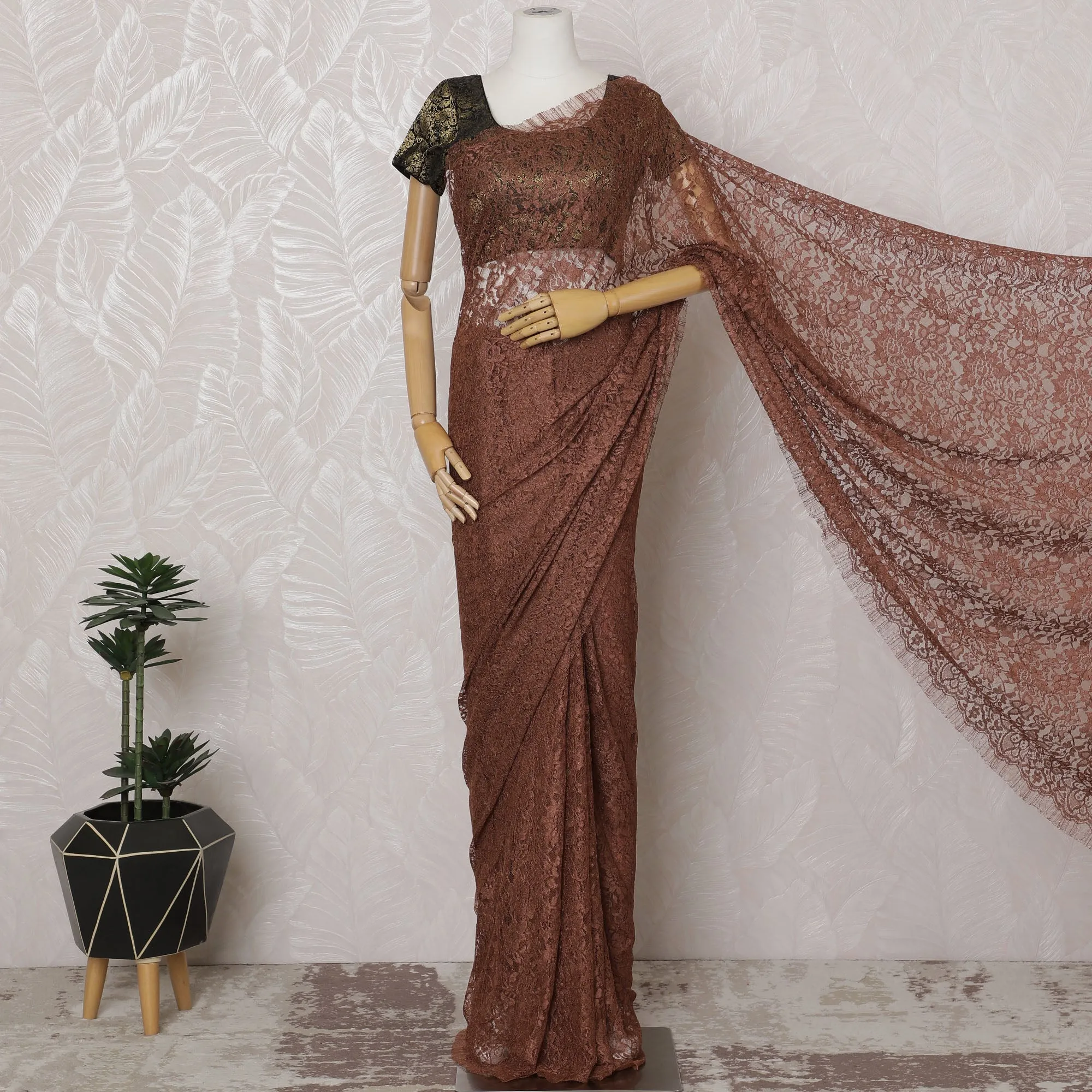 Luxurious Rust Brown Chantilly Lace Fabric by the Yard - Premium French Design, 110 cm Width, 5.5 Meters-D20189