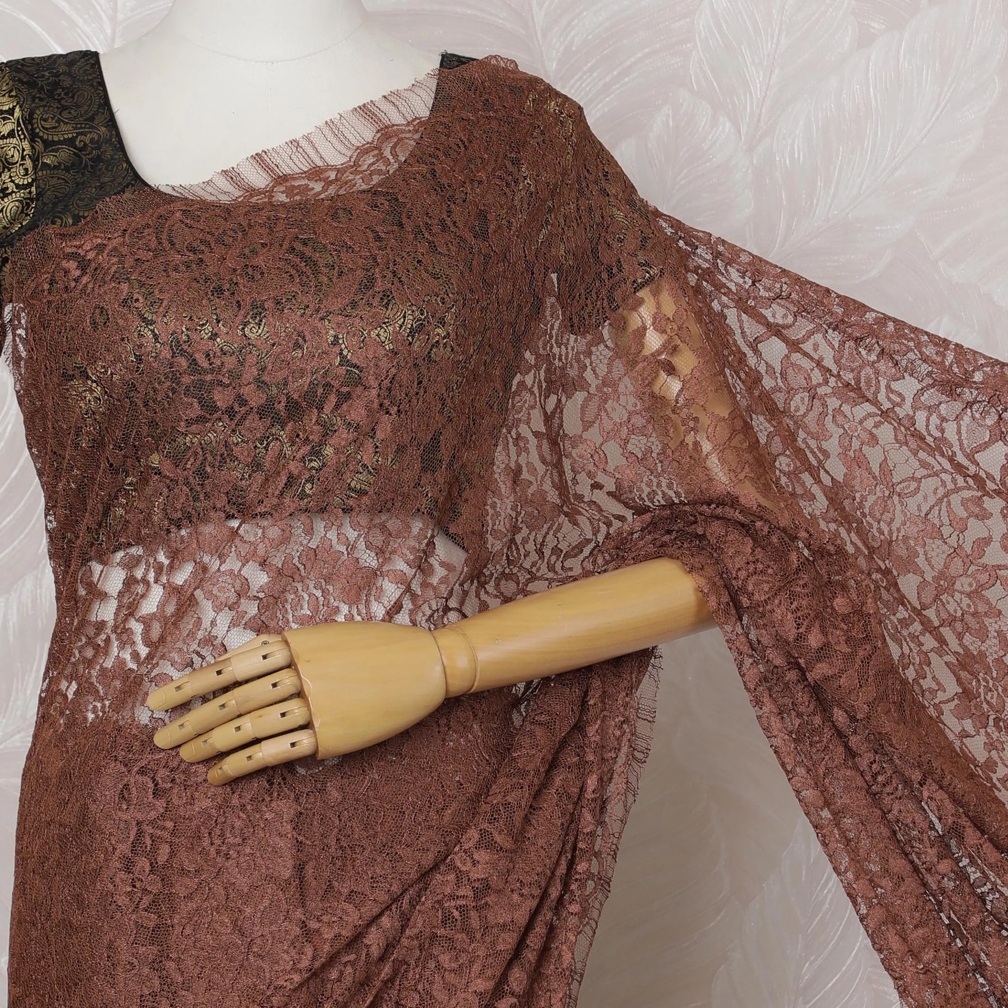 Luxurious Rust Brown Chantilly Lace Fabric by the Yard - Premium French Design, 110 cm Width, 5.5 Meters-D20189