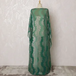 Majestic Jade Pure Silk Chiffon Fransawi Dirac Fabric - Silver Embellishments, 140cm Wide - Buy Online in 3.5 Mtr Piece-D18348