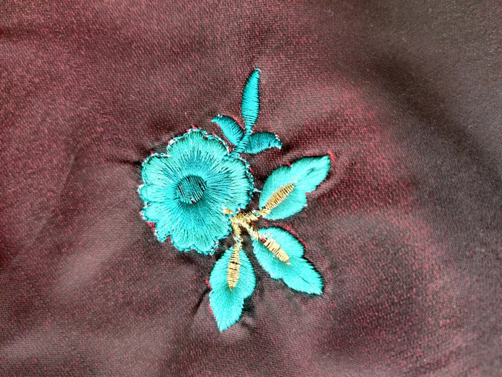 Maroon Floral Embroidered Soft Taffeta Silk Fabric
